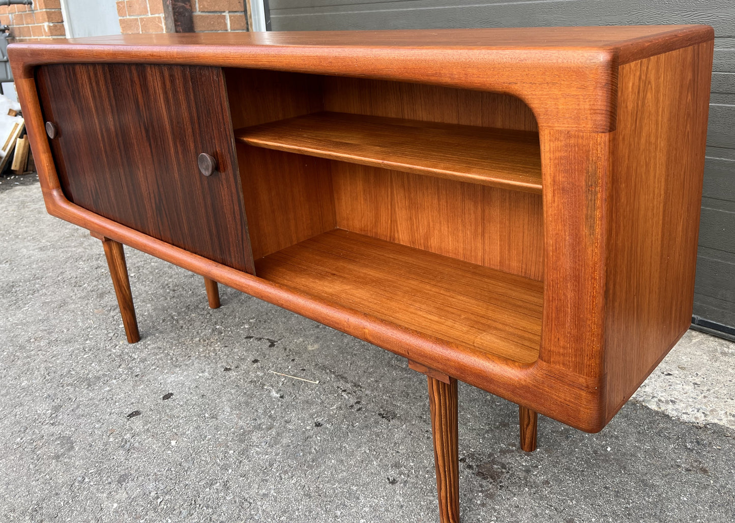 REFINISHED Danish Mid Century Modern Teak Sideboard w Rosewood Doors, Narrow 63"