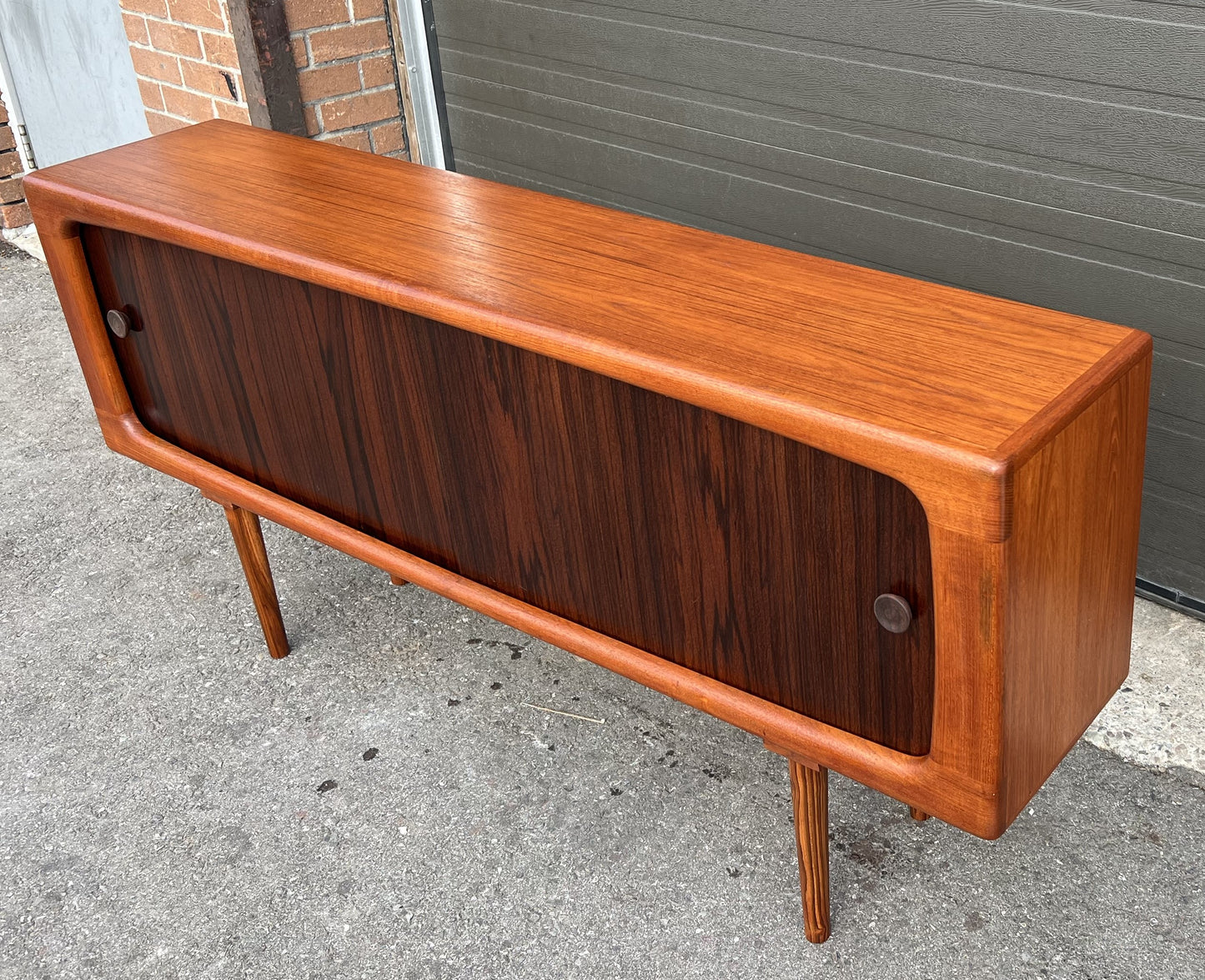 REFINISHED Danish Mid Century Modern Teak Sideboard w Rosewood Doors, Narrow 63"