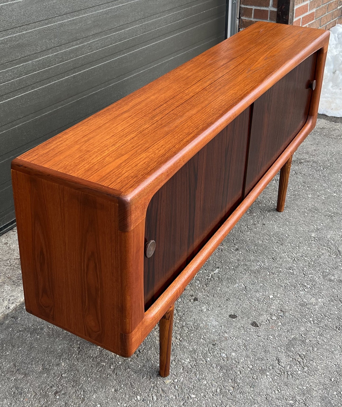 REFINISHED Danish Mid Century Modern Teak Sideboard w Rosewood Doors, Narrow 63"