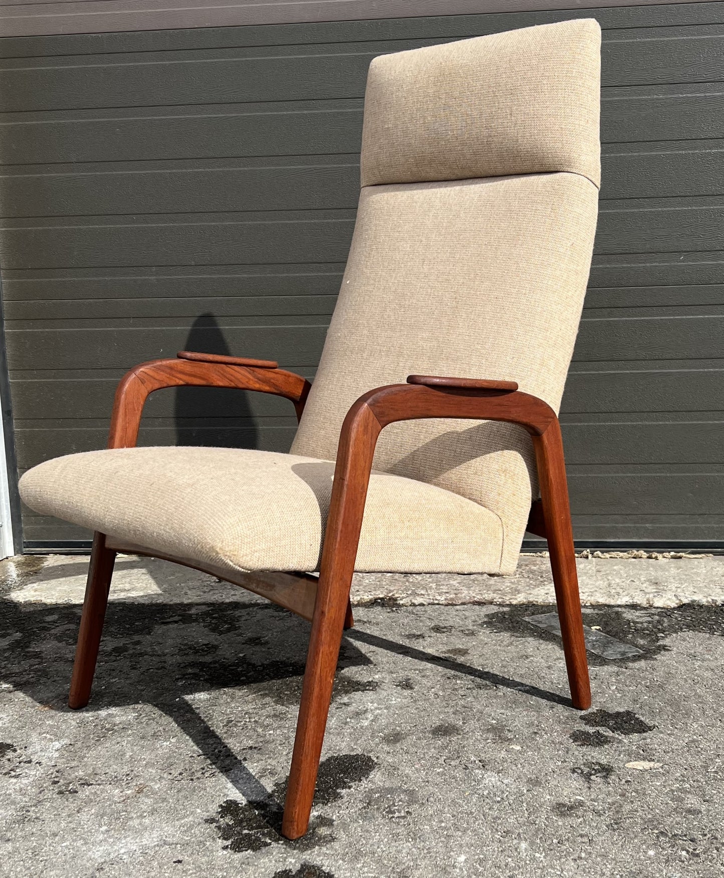 REFINISHED Danish Mid Century Modern Teak Lounge Chair w New Wool Mohair Upholstery