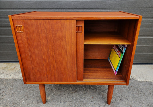 REFINISHED Danish Mid Century Modern Teak Cabinet w Sliding Doors 34"