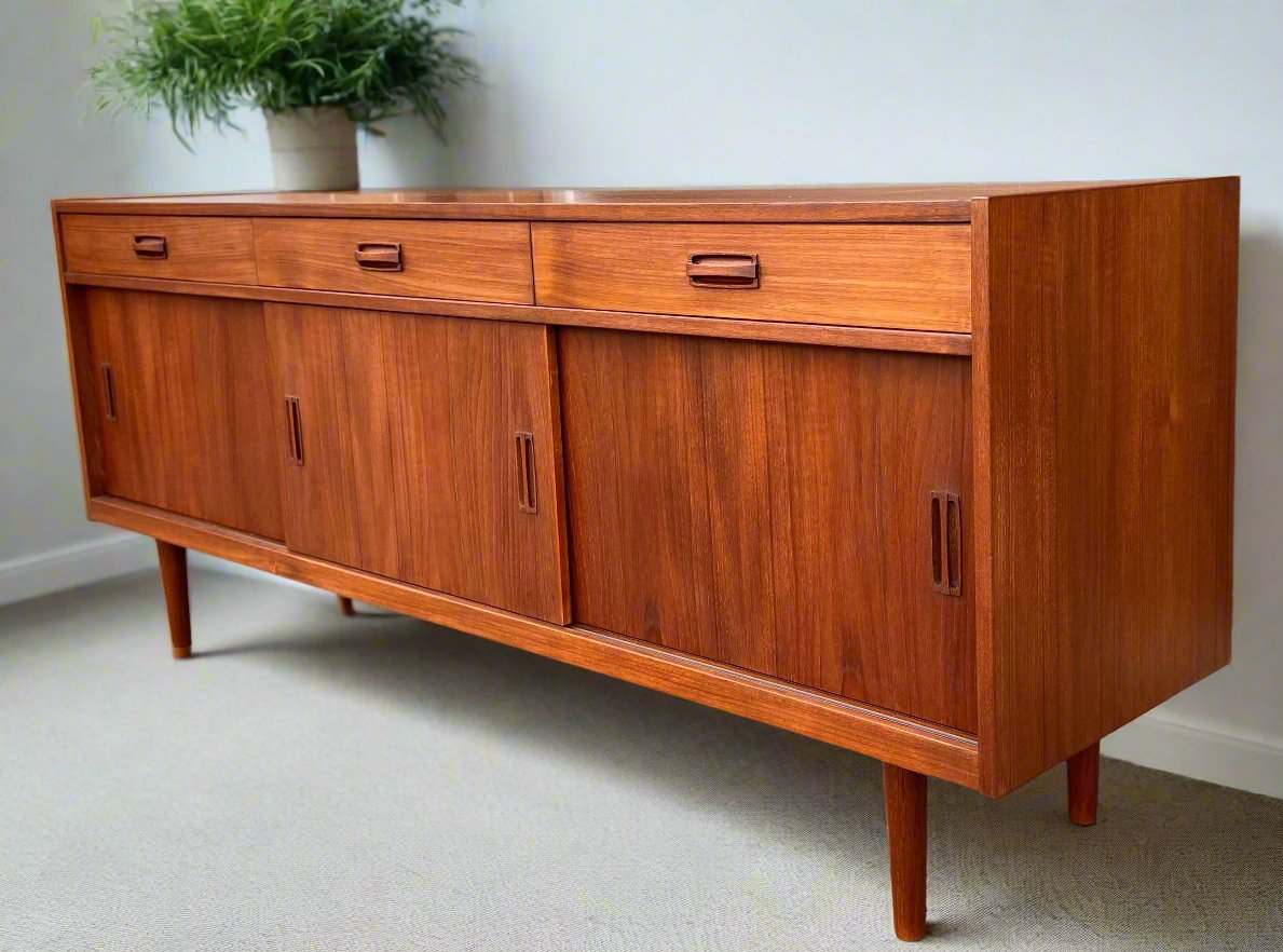 REFINISHED Danish Mid Century Modern Teak Sideboard Buffet 72"