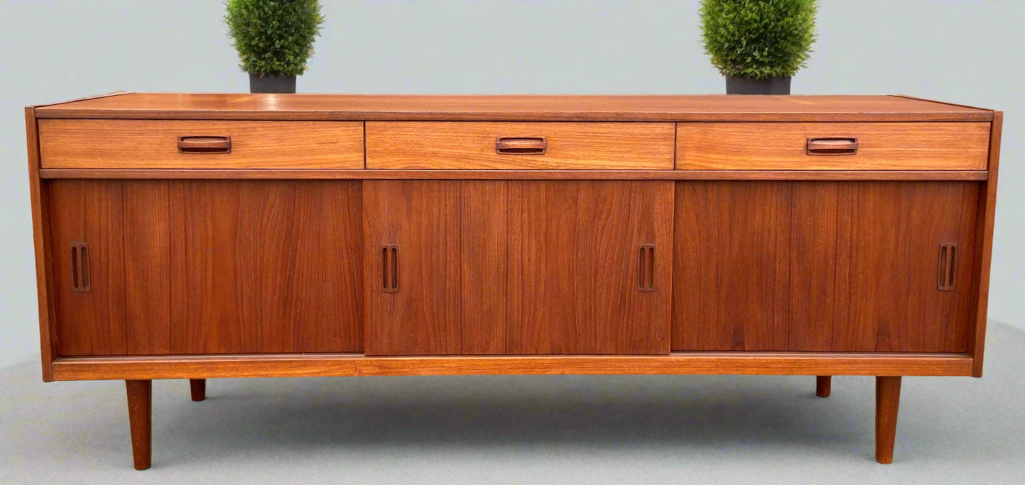 REFINISHED Danish Mid Century Modern Teak Sideboard Buffet 72"