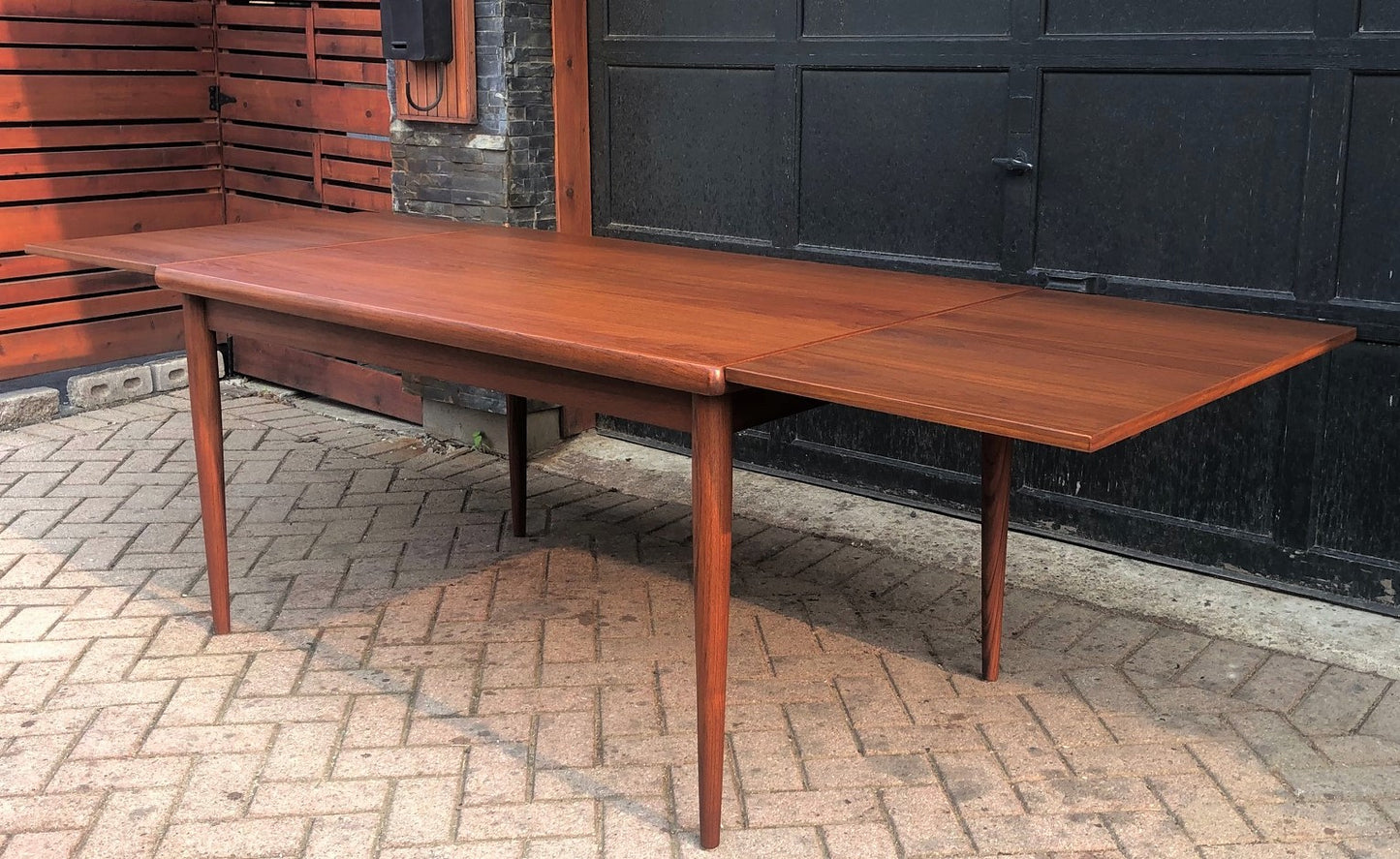REFINISHED Danish MCM Teak Draw Leaf Table by H. Kjaernulf 55"-97", PERFECT, treated for durability - Mid Century Modern Toronto