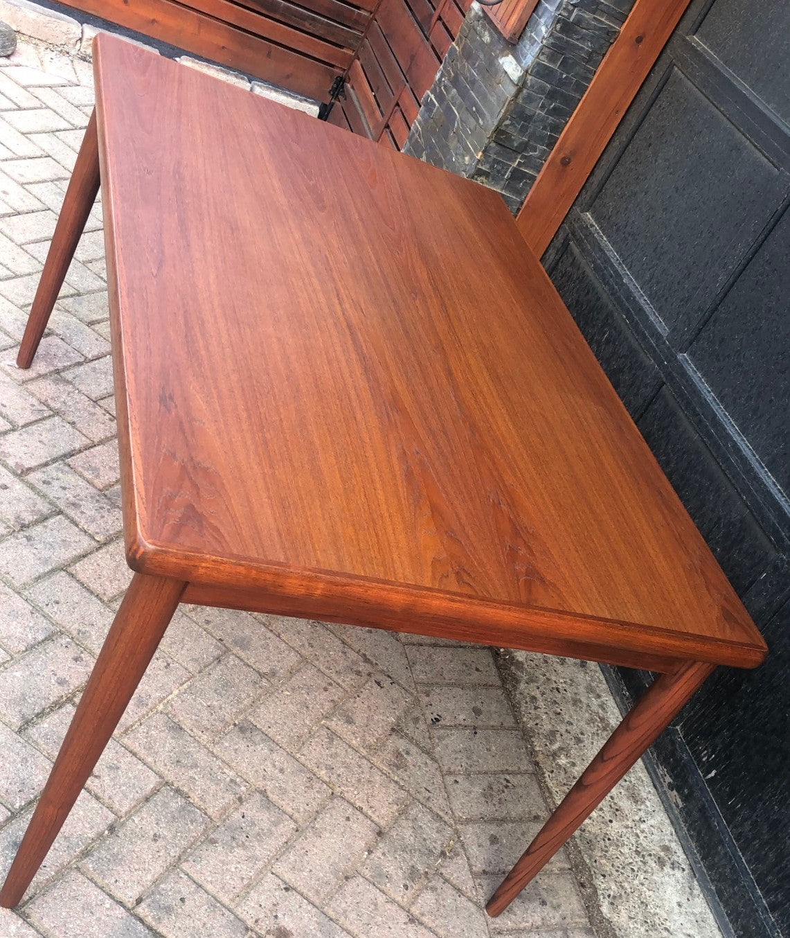 REFINISHED Danish MCM Teak Draw Leaf Table by H. Kjaernulf 55"-97", PERFECT, treated for durability - Mid Century Modern Toronto