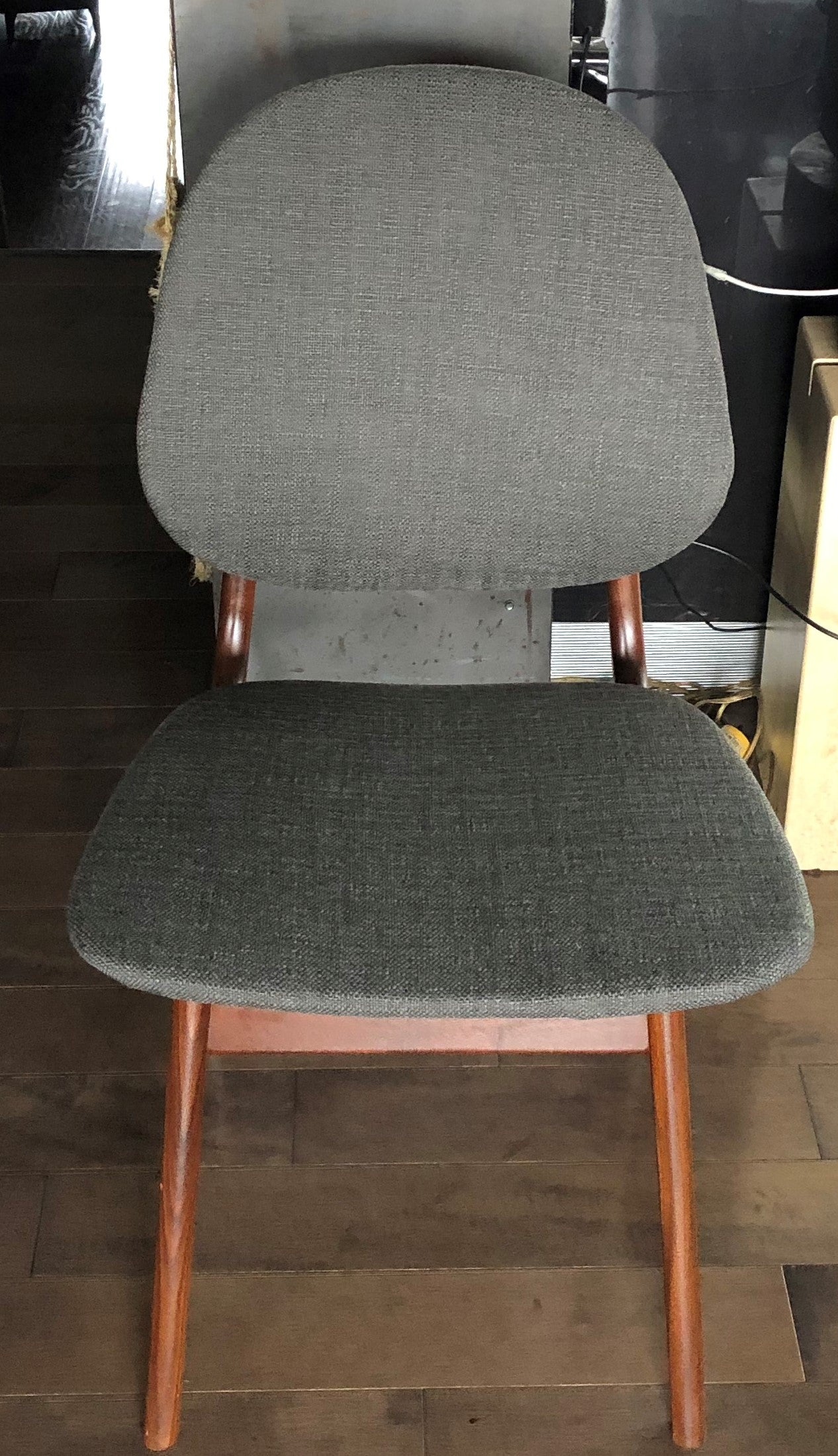 4 RESTORED REUPHOLSTERED Danish MCM Teak Shield Back Chairs by Arne Hovmand-Olsen, grey, each $375 - Mid Century Modern Toronto