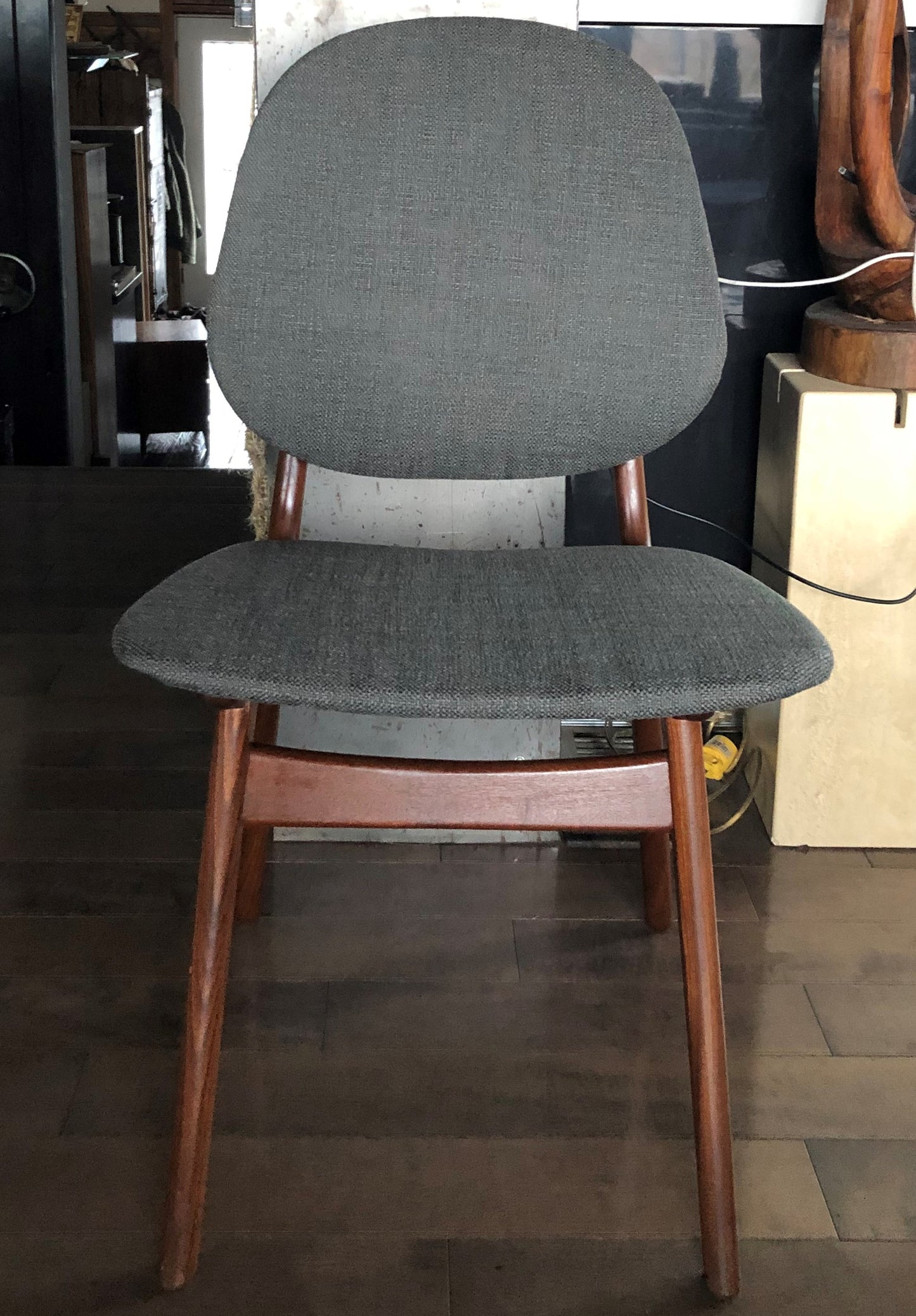 2 RESTORED REUPHOLSTERED Danish MCM Teak Shield Back Chairs by Arne Hovmand-Olsen, grey, each $375 - Mid Century Modern Toronto