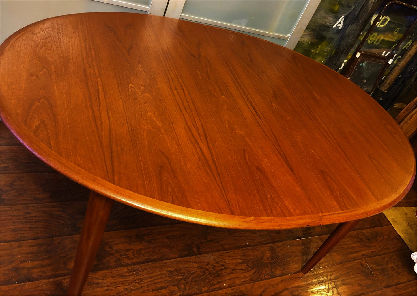 REFINISHED Danish MCM Oval Teak Table w 2 Leaves 59"-98.5" perfect - Mid Century Modern Toronto