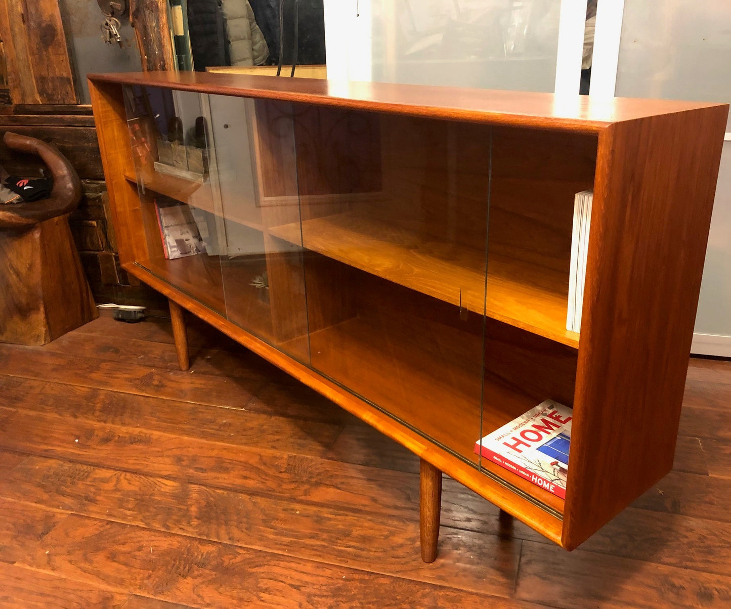 REFINISHED Danish MCM Teak Bookcase Display Narrow, perfect, 70" x H 34' - Mid Century Modern Toronto