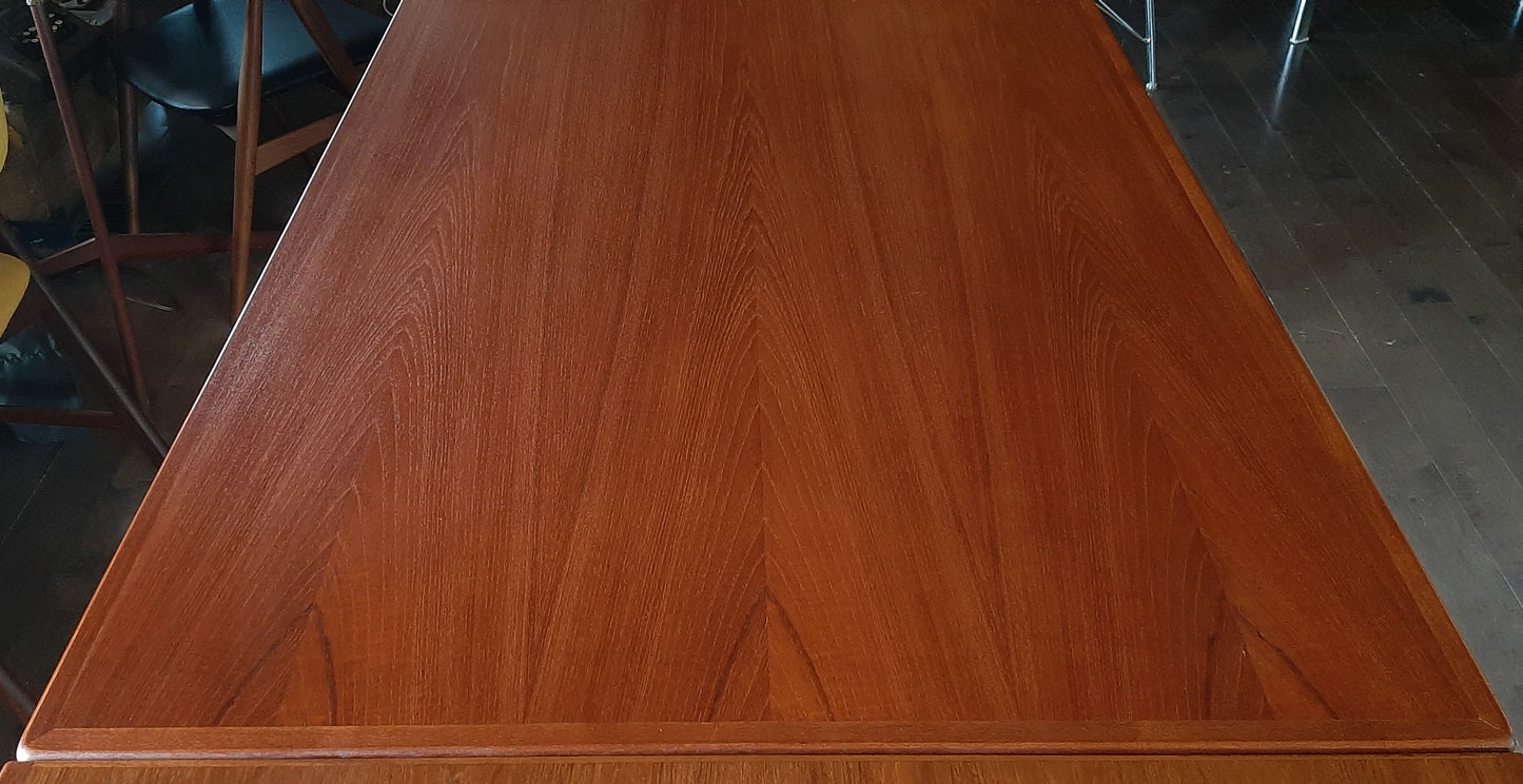 REFINISHED Danish MCM Teak Draw Leaf Table by Rogenstrup Mobelfabrik, PERFECT 49-84" - Mid Century Modern Toronto