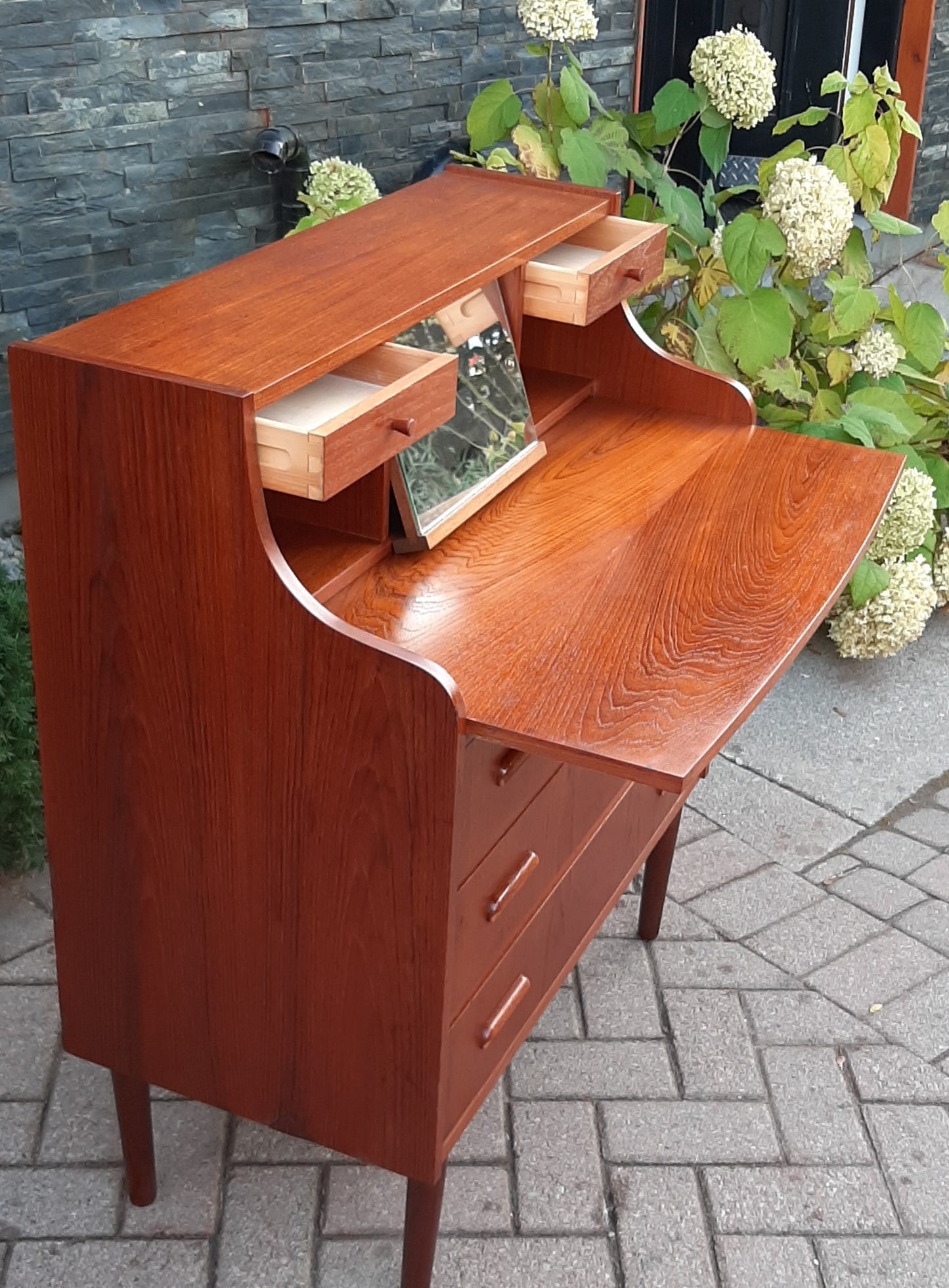 REFINISHED Danish MCM Teak Secretary Desk or Vanity 33.5" - Mid Century Modern Toronto