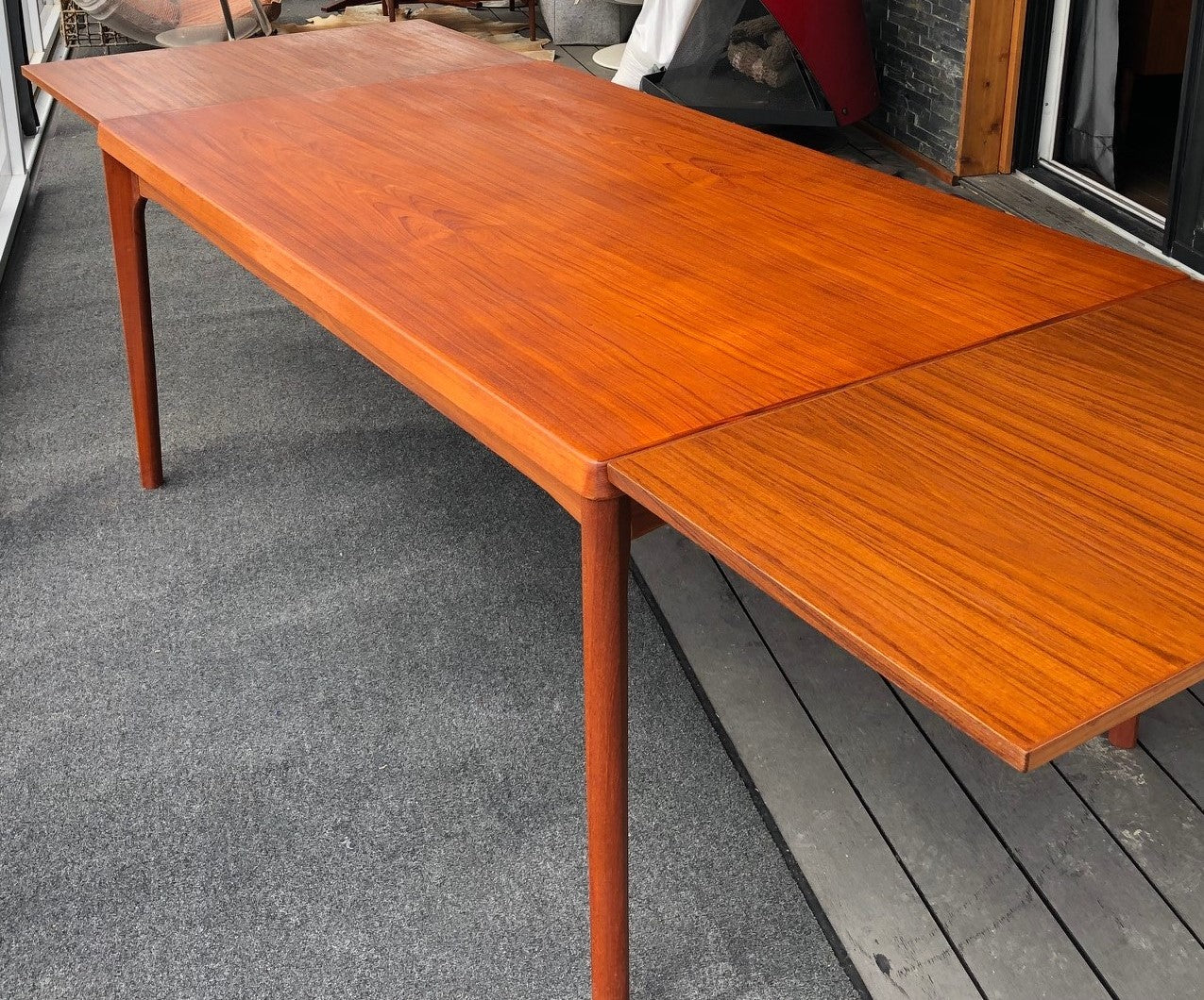 REFINISHED Danish MCM Teak Draw Leaf Table by H. Kjaernulf 64"-108" PERFECT, large - Mid Century Modern Toronto