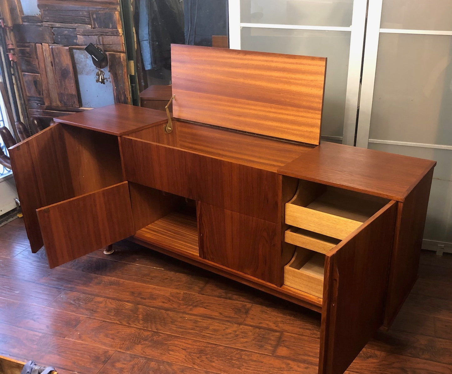 REFINISHED Rare Danish MCM Teak Highboard or Entertainment Console 80", perfect - Mid Century Modern Toronto