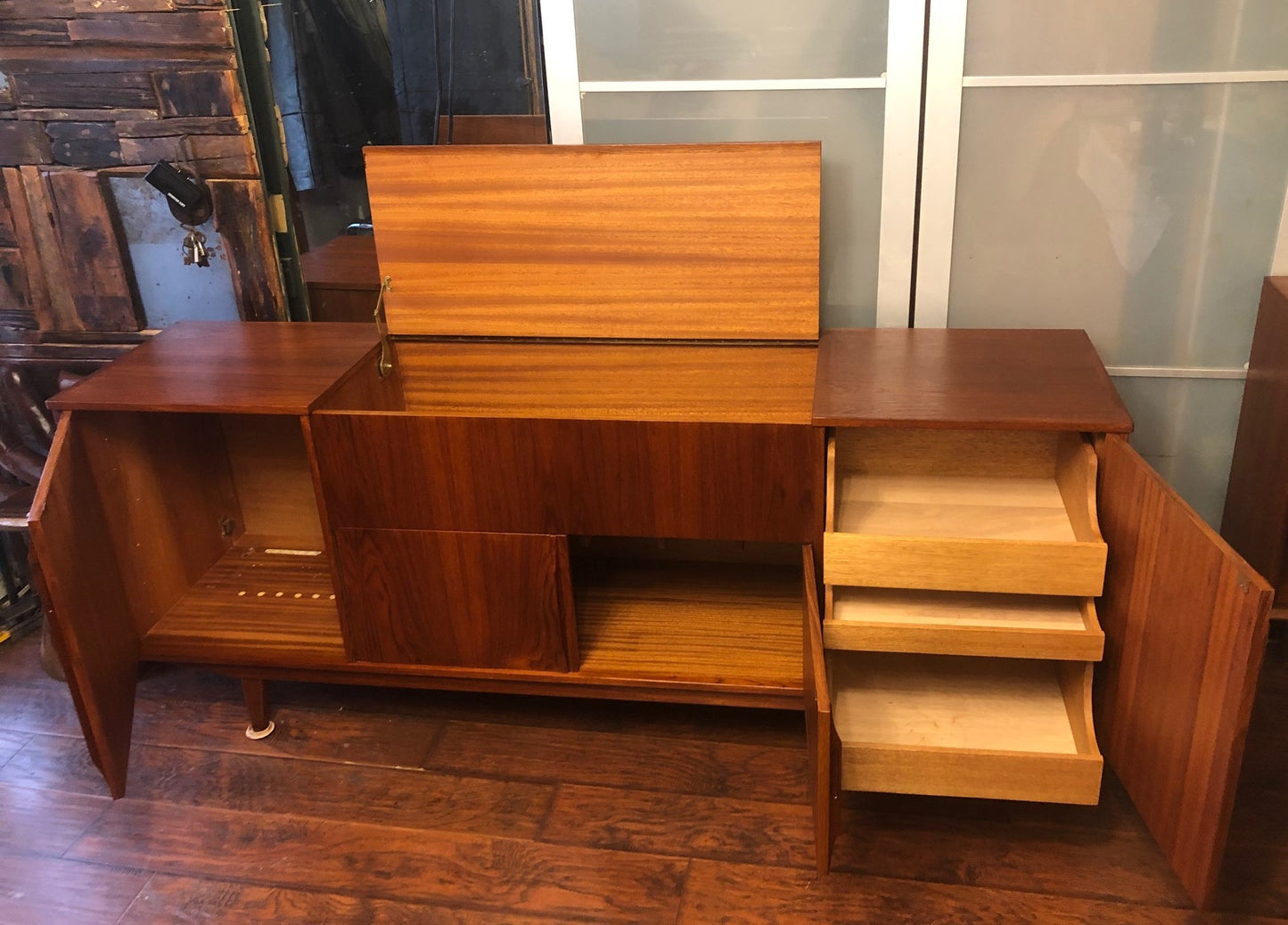 REFINISHED Rare Danish MCM Teak Highboard or Entertainment Console 80", perfect - Mid Century Modern Toronto