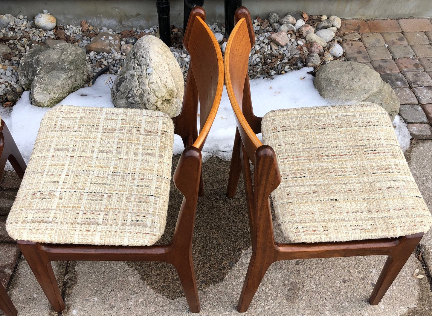 4 Danish MCM Teak Chairs with floating seats will be custom REUPHOLSTERED - Mid Century Modern Toronto