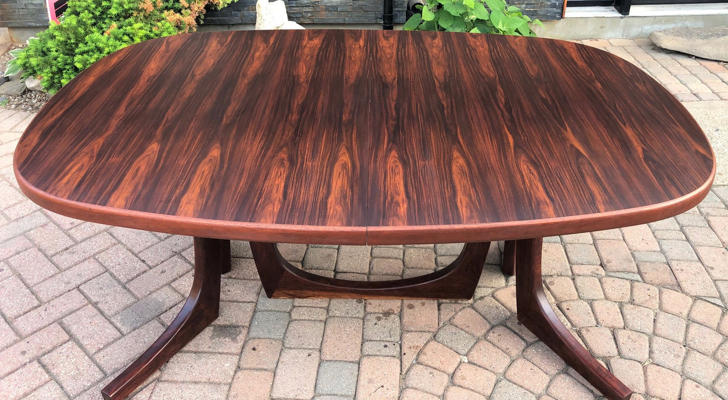 ON HOLD REFINISHED Large Danish MCM Brazilian Rosewood Table w 2 Leaves 70"-117"PERFECT, treated for durability - Mid Century Modern Toronto