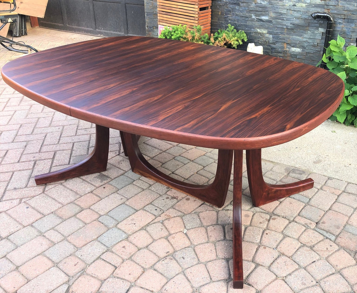 ON HOLD REFINISHED Large Danish MCM Brazilian Rosewood Table w 2 Leaves 70"-117"PERFECT, treated for durability - Mid Century Modern Toronto