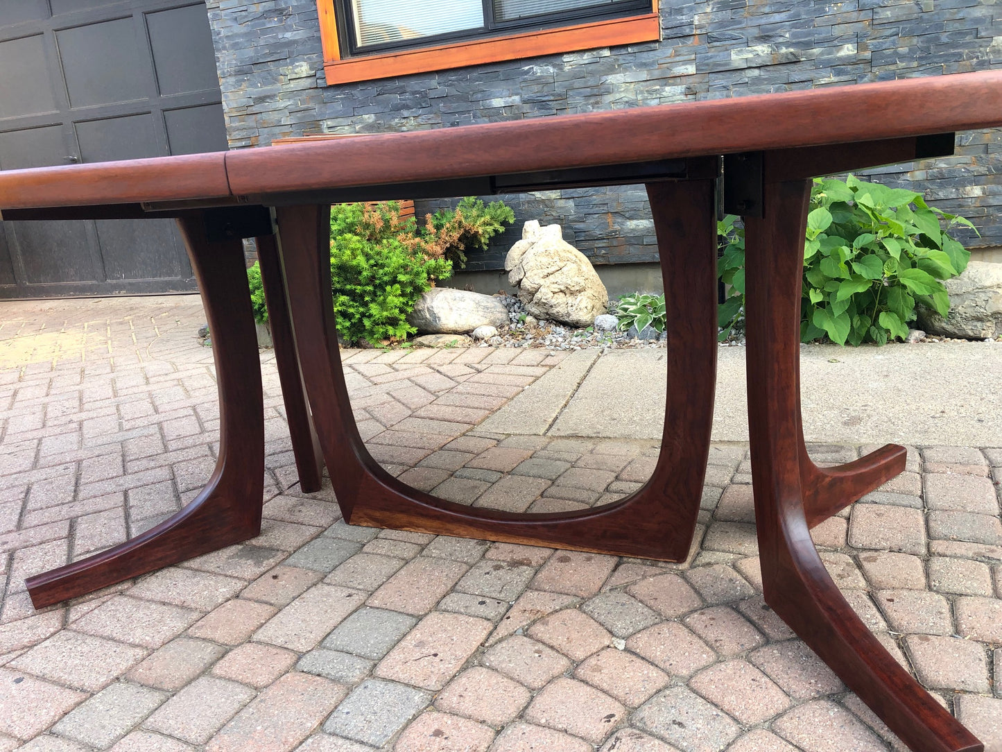ON HOLD REFINISHED Large Danish MCM Brazilian Rosewood Table w 2 Leaves 70"-117"PERFECT, treated for durability - Mid Century Modern Toronto