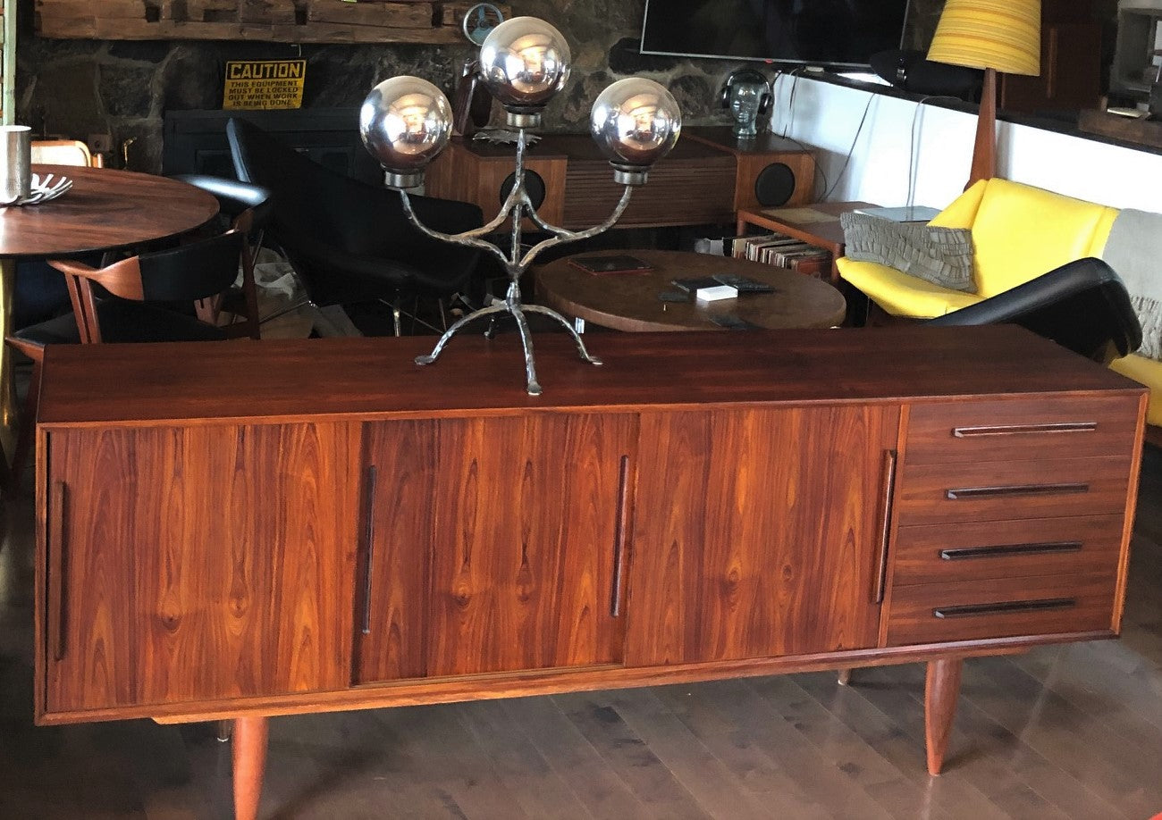 REFINISHED Danish MCM Brazilian Rosewood Sideboard Credenza, perfect, 80" - Mid Century Modern Toronto