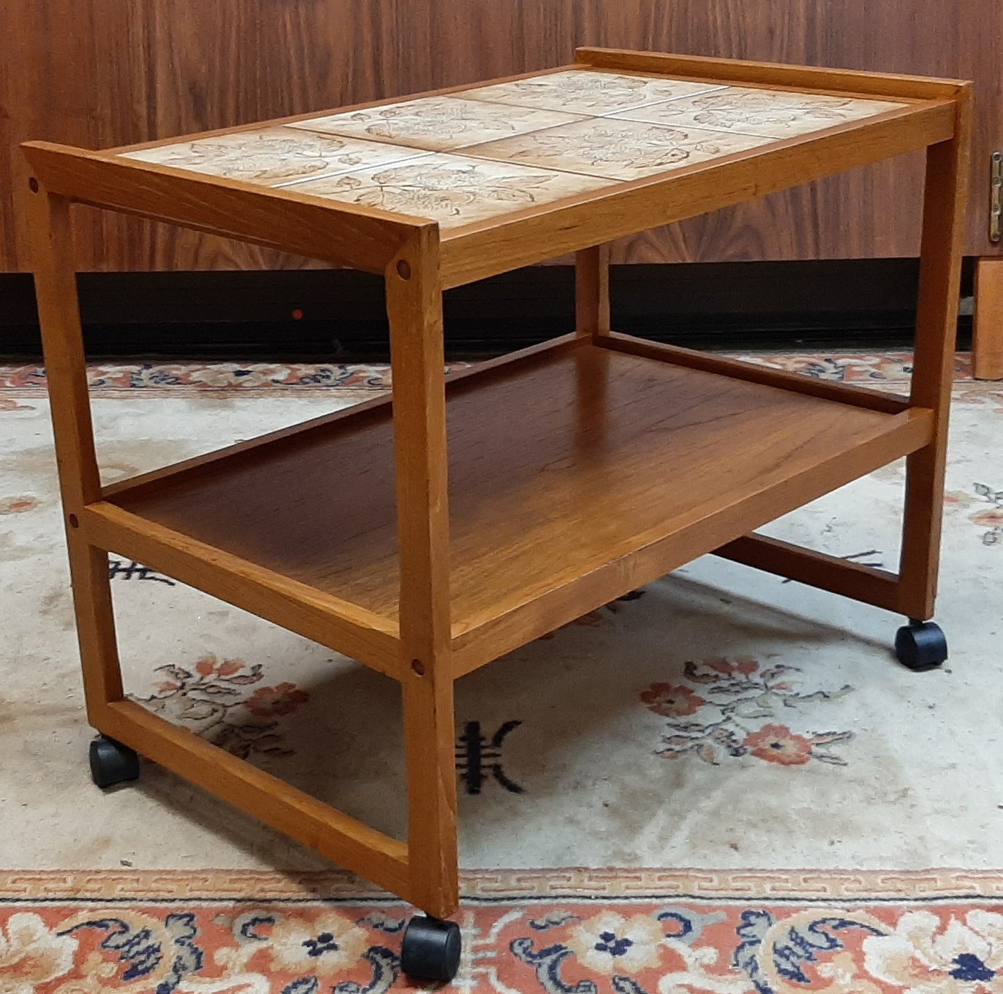 Restored Danish MCM teak bar cart with tile top, perfect - Mid Century Modern Toronto