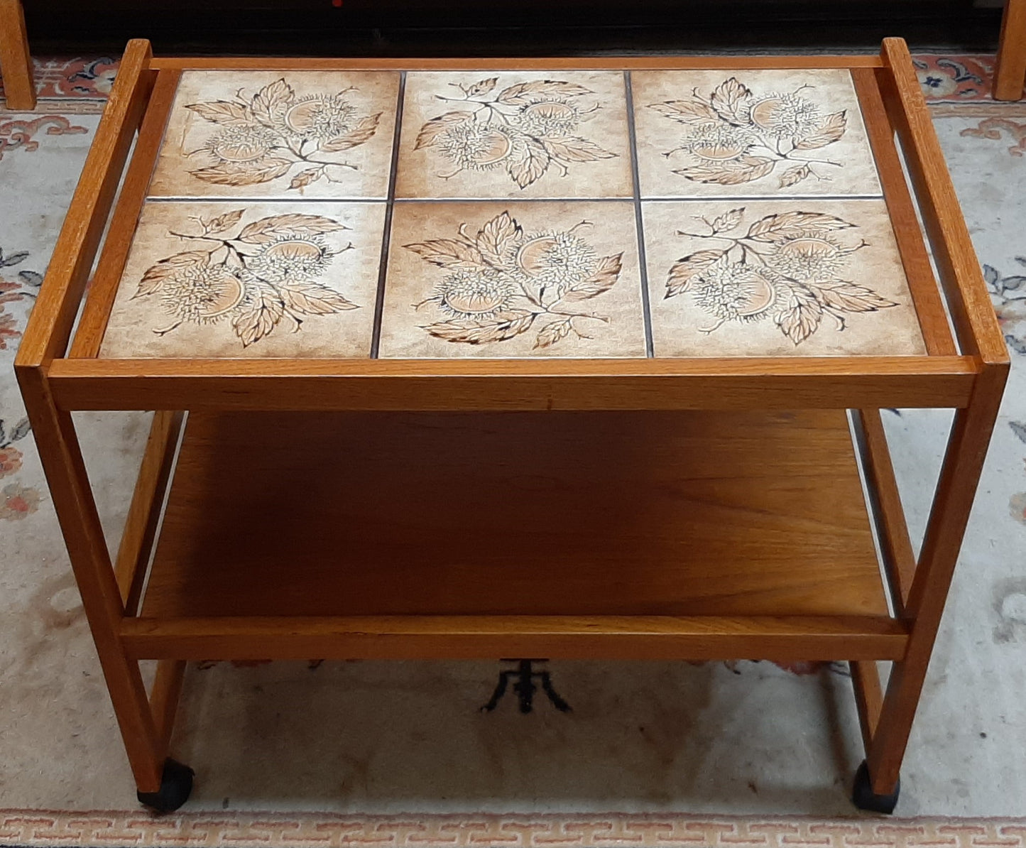 Restored Danish MCM teak bar cart with tile top, perfect - Mid Century Modern Toronto