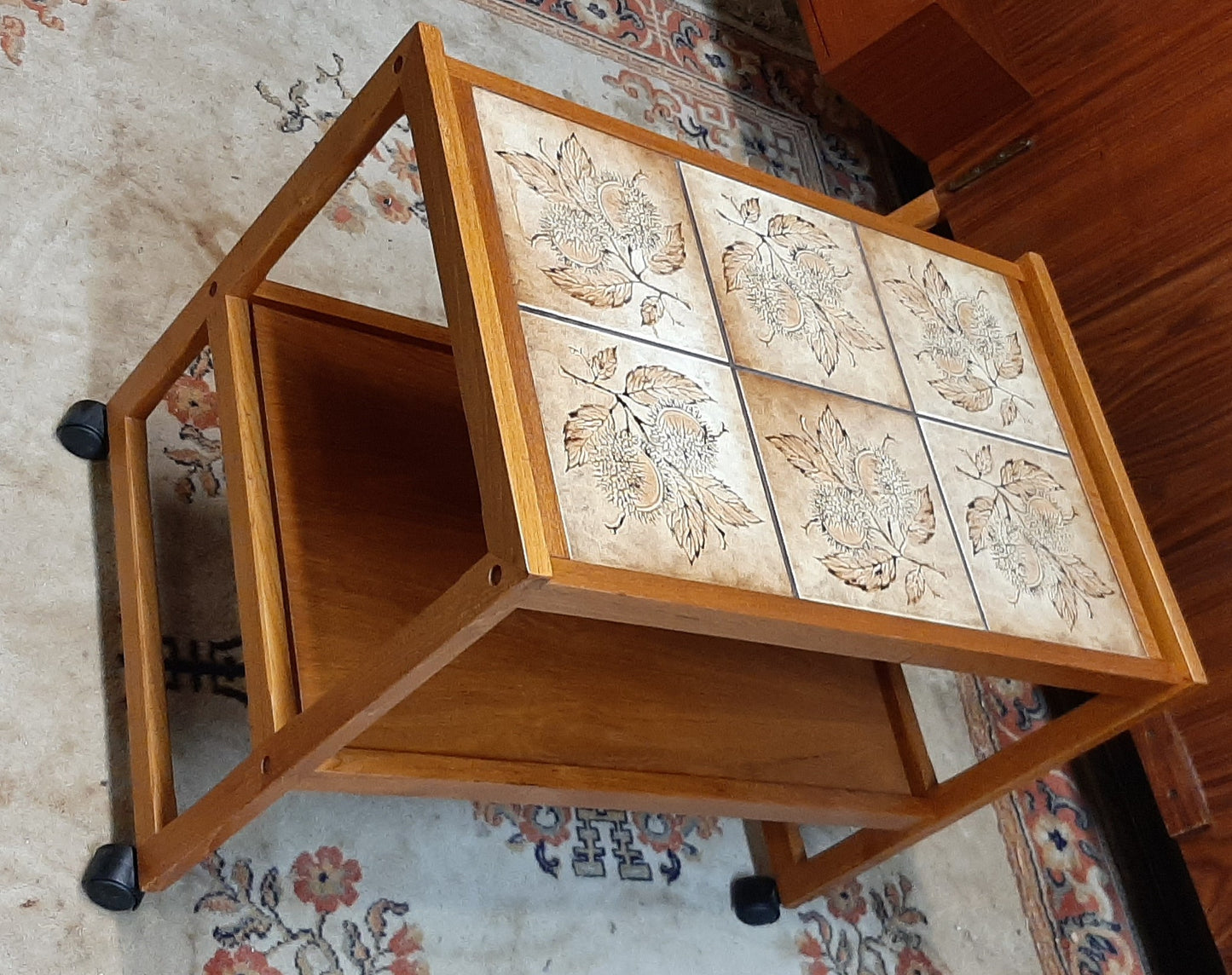 Restored Danish MCM teak bar cart with tile top, perfect - Mid Century Modern Toronto