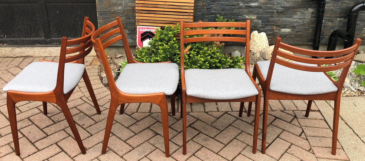 4 MCM Teak Chairs by Kai Kristiansen for KS REFINISHED REUPHOLSTERED l.grey wool, each $375, PERFECT - Mid Century Modern Toronto