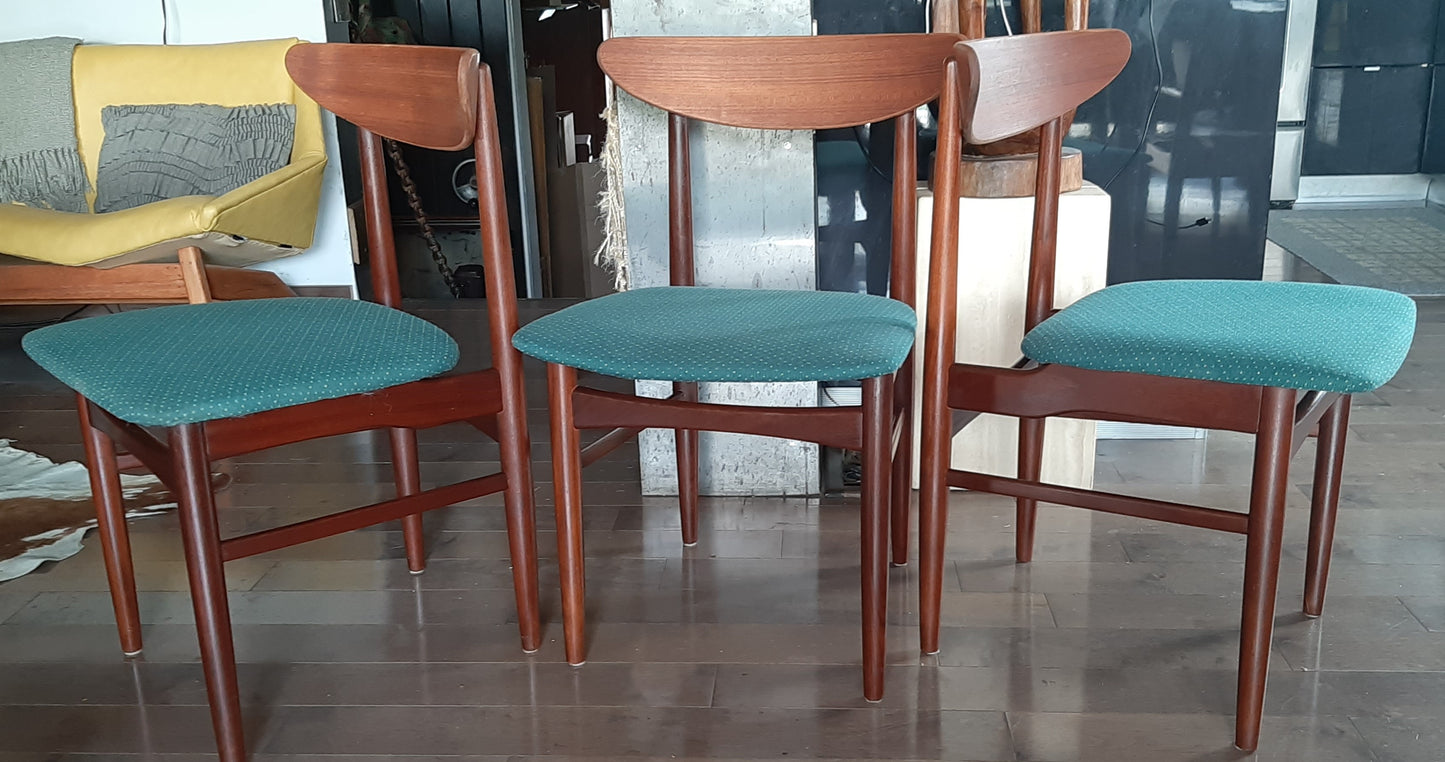 4 Danish MCM Teak Chairs by Dyrlund REFINISHED will be REUPHOLSTERED, each $299, PERFECT - Mid Century Modern Toronto