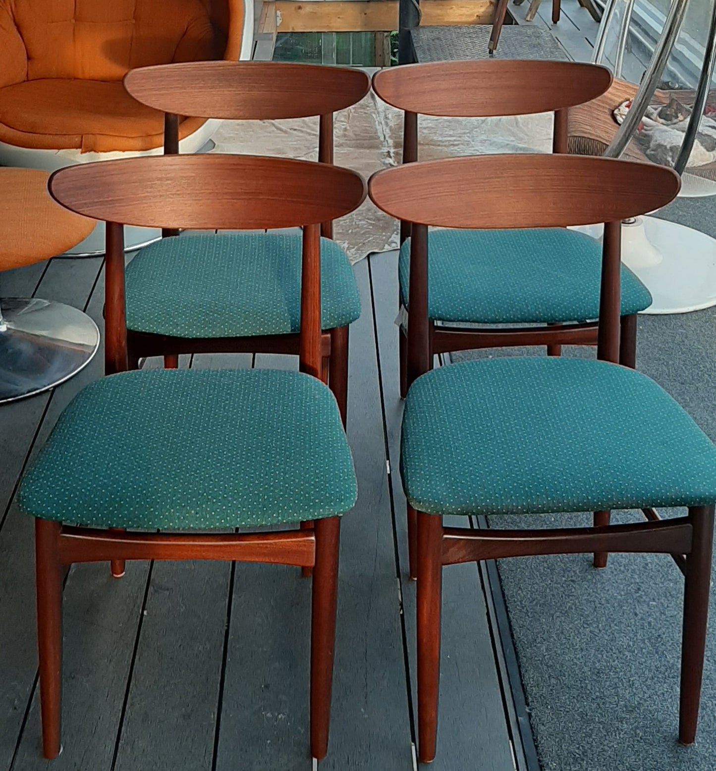 4 Danish MCM Teak Chairs by Dyrlund REFINISHED will be REUPHOLSTERED, each $299, PERFECT - Mid Century Modern Toronto