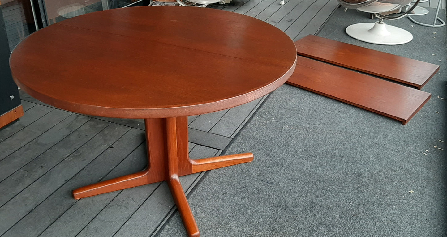 REFINISHED Danish MCM Teak Table Round to Oval w 2 leaves 47"-87", pedestal legs- SUPER SALE - Mid Century Modern Toronto
