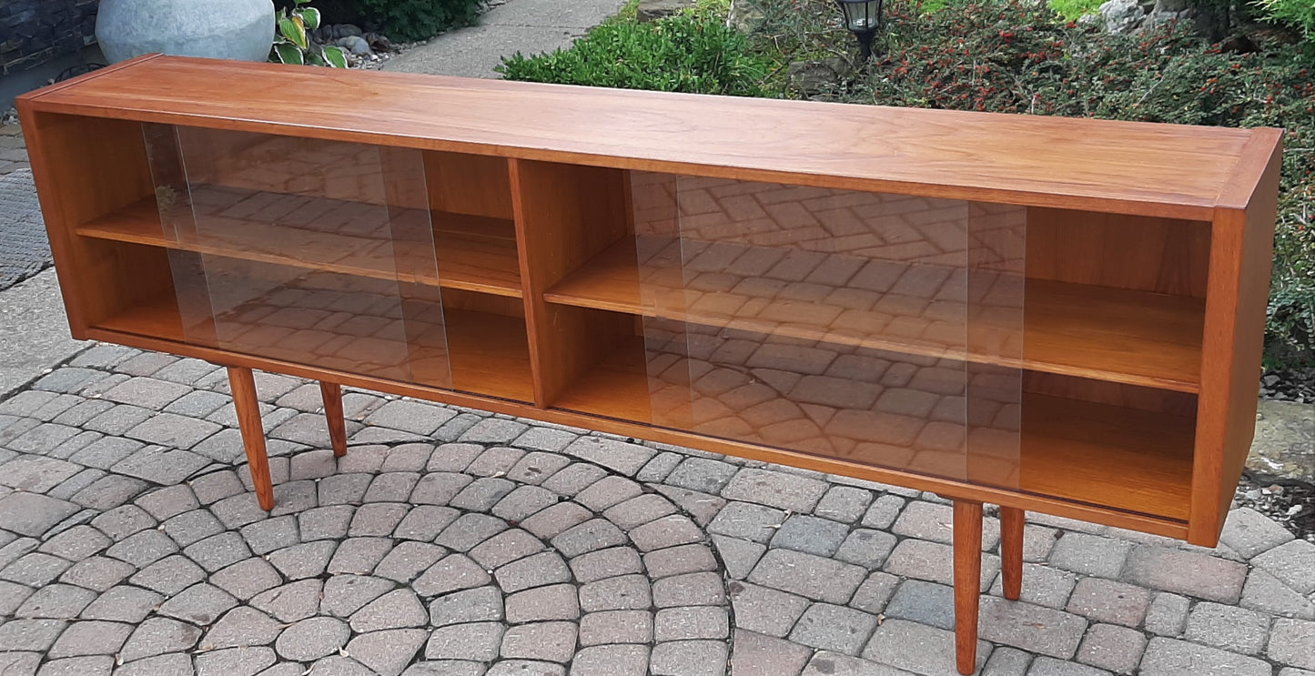 REFINISHED Danish Modern Teak Bookcase Display w sliding glass doors 79" PERFECT - Mid Century Modern Toronto