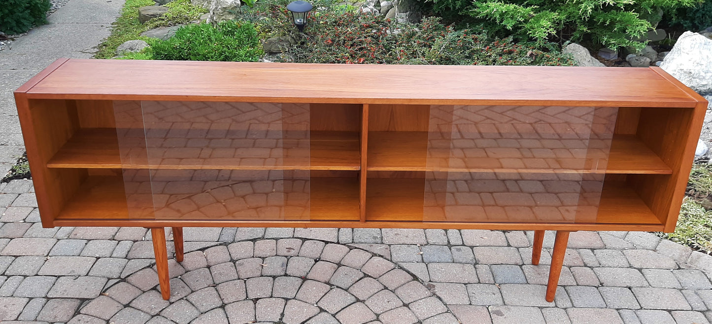 REFINISHED Danish Modern Teak Bookcase Display w sliding glass doors 79" PERFECT - Mid Century Modern Toronto