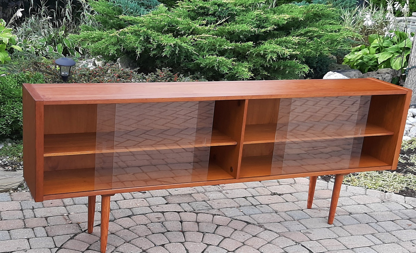 REFINISHED Danish Modern Teak Bookcase Display w sliding glass doors 79" PERFECT - Mid Century Modern Toronto