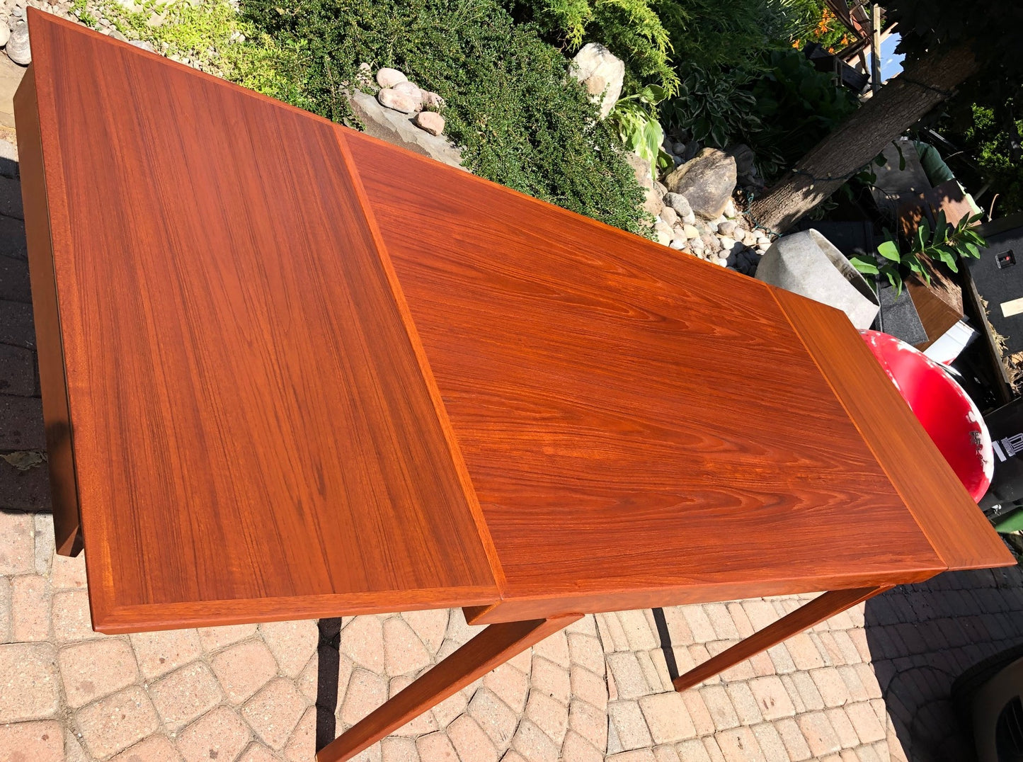 REFINISHED Danish MCM Teak Dining Table Extendable w 2 Leaves by Johannes Andersen PERFECT - 59-98", treated for durability - Mid Century Modern Toronto