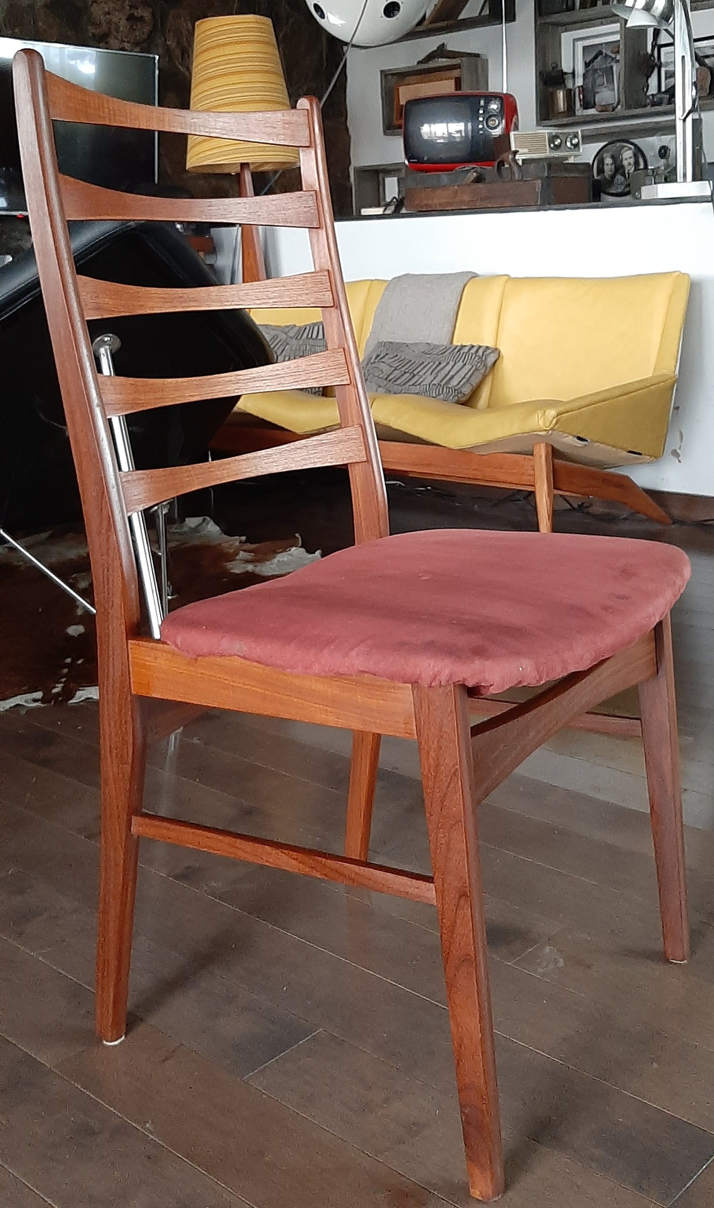 4 Danish MCM Teak Ladder-back Chairs RESTORED, ready for new upholstery, each $229 only - Mid Century Modern Toronto