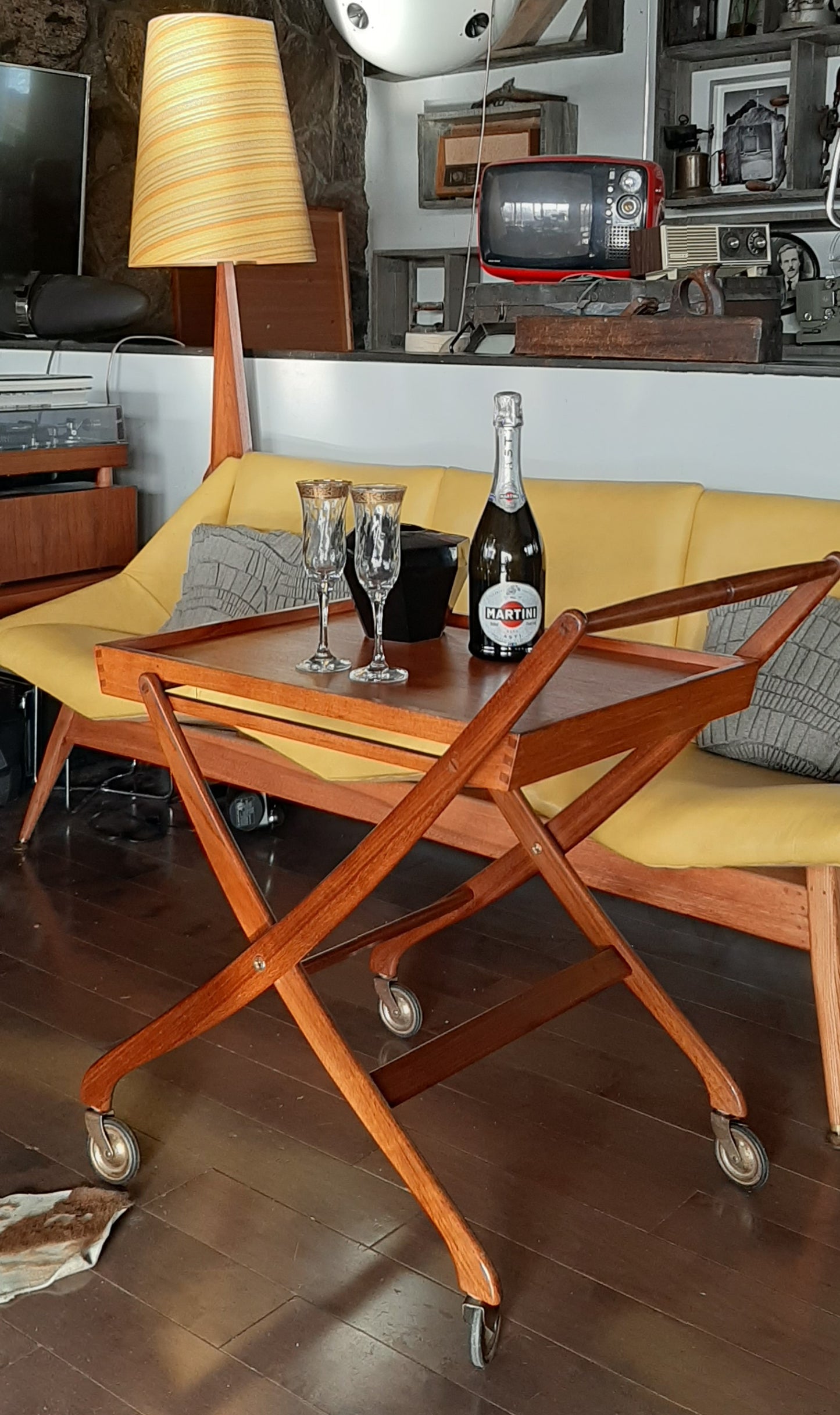 REFINISHED Danish MCM teak bar cart foldable, perfect - Mid Century Modern Toronto