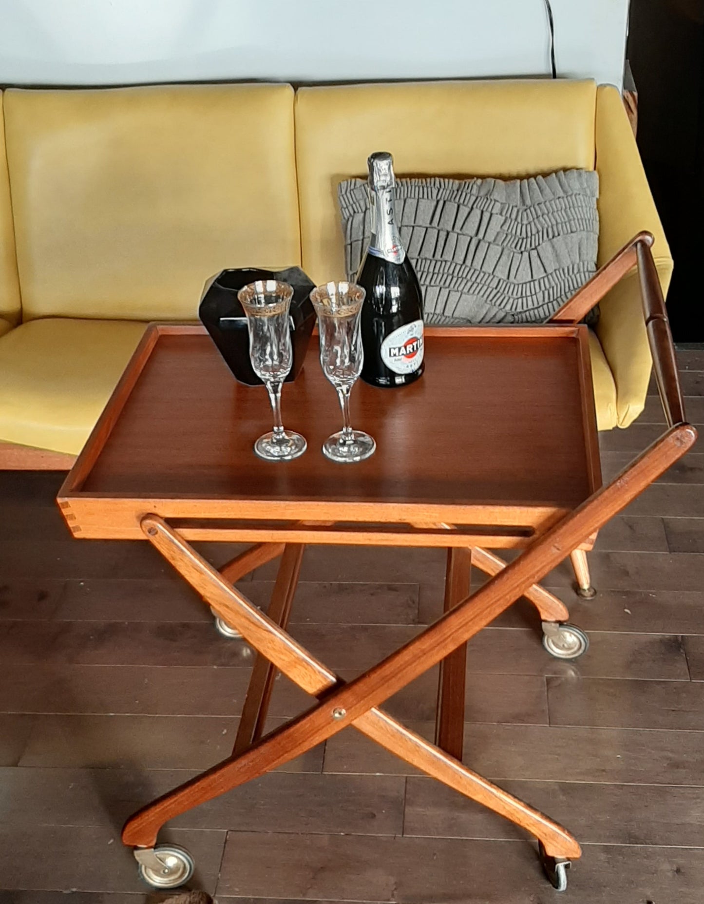 REFINISHED Danish MCM teak bar cart foldable, perfect - Mid Century Modern Toronto