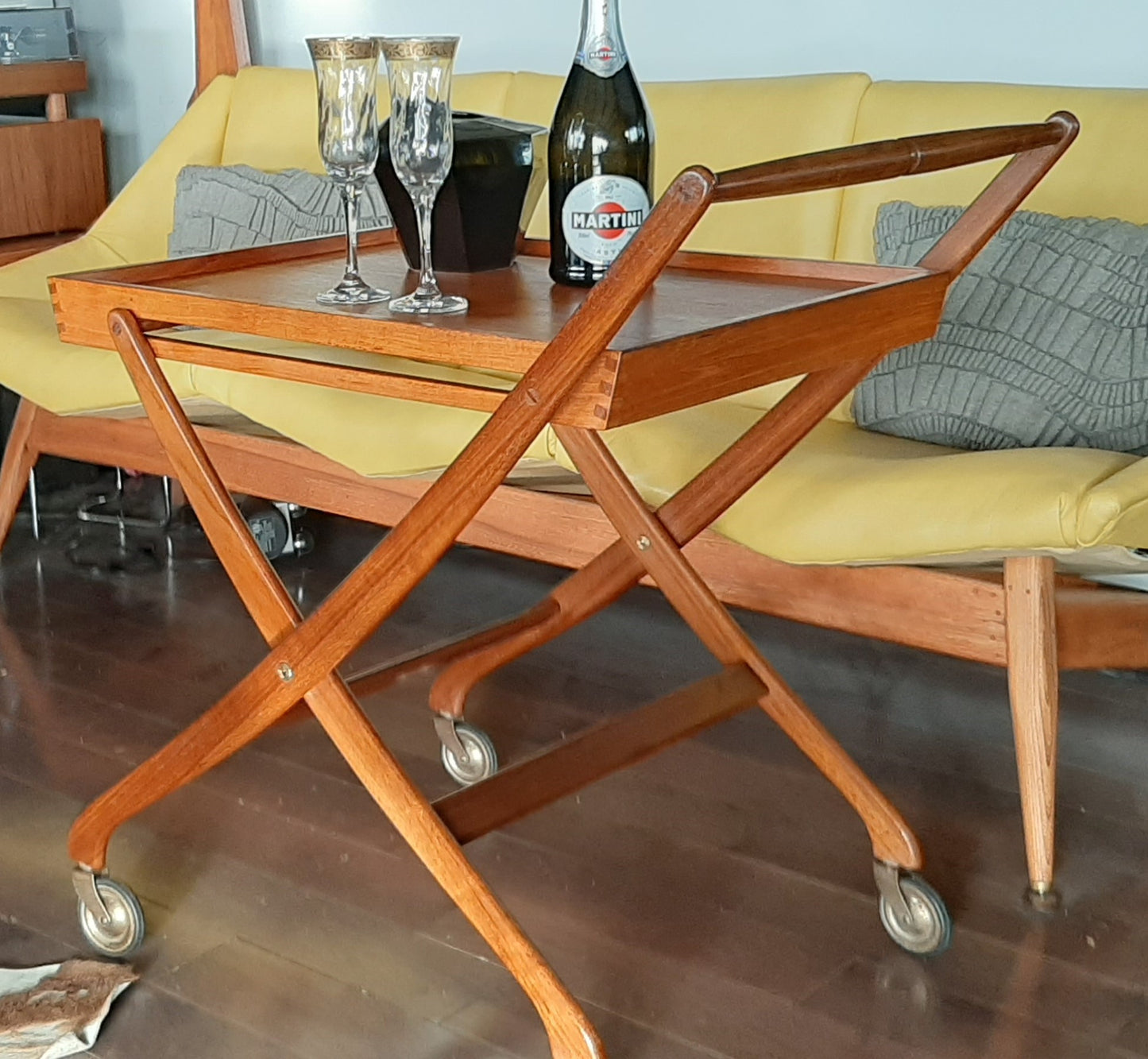 REFINISHED Danish MCM teak bar cart foldable, perfect - Mid Century Modern Toronto