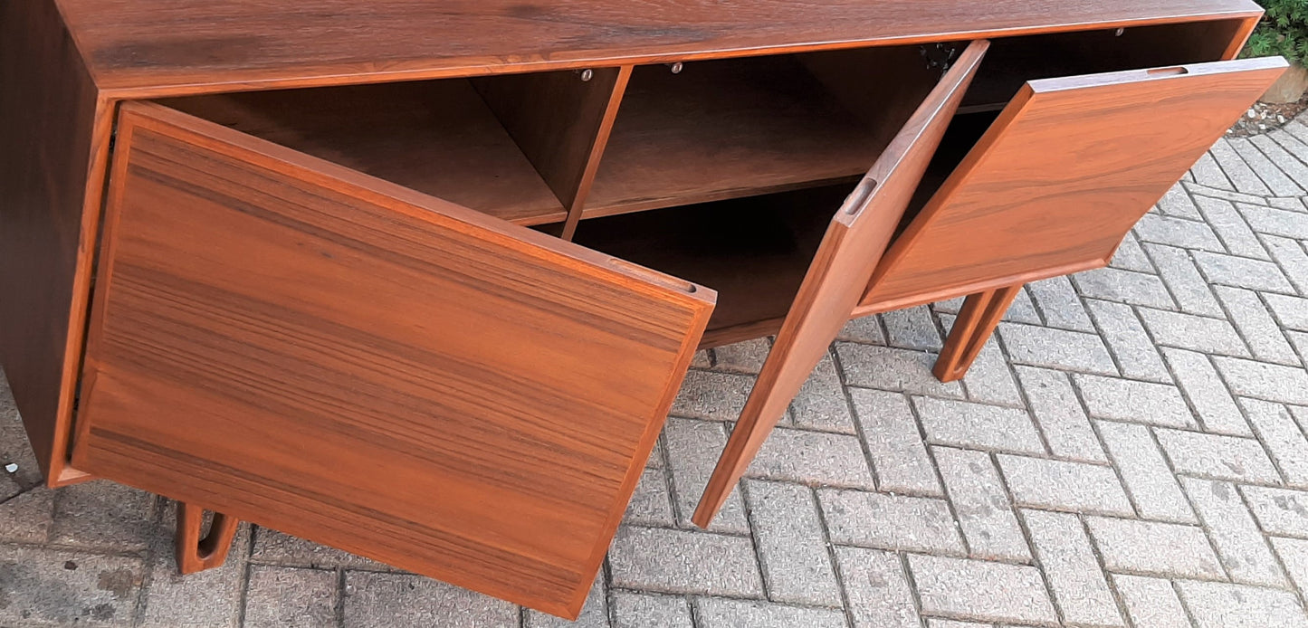 Danish MCM Teak Buffet Bar, 3 doors with hidden handles and V- legs, PERFECT, 63" - Mid Century Modern Toronto