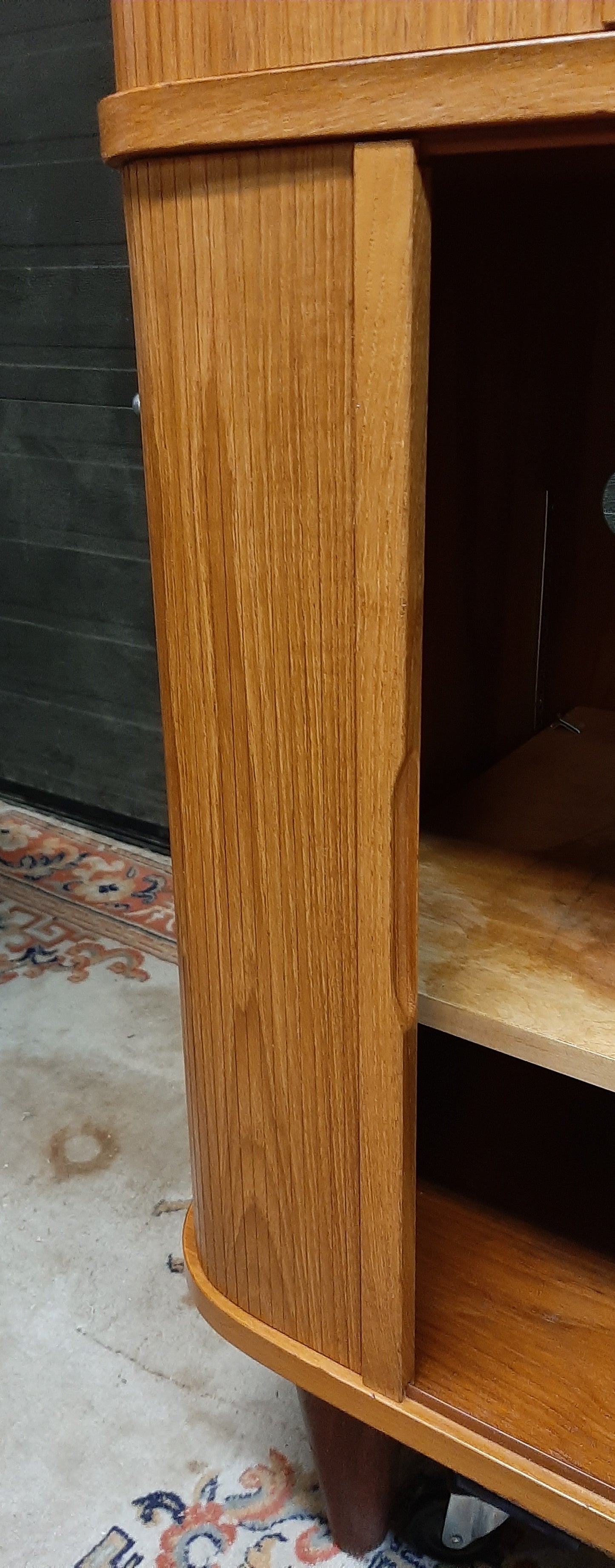 Restored Danish MCM Teak Tall Cabinet w Tambour Doors / Roll-Front, perfect - Mid Century Modern Toronto