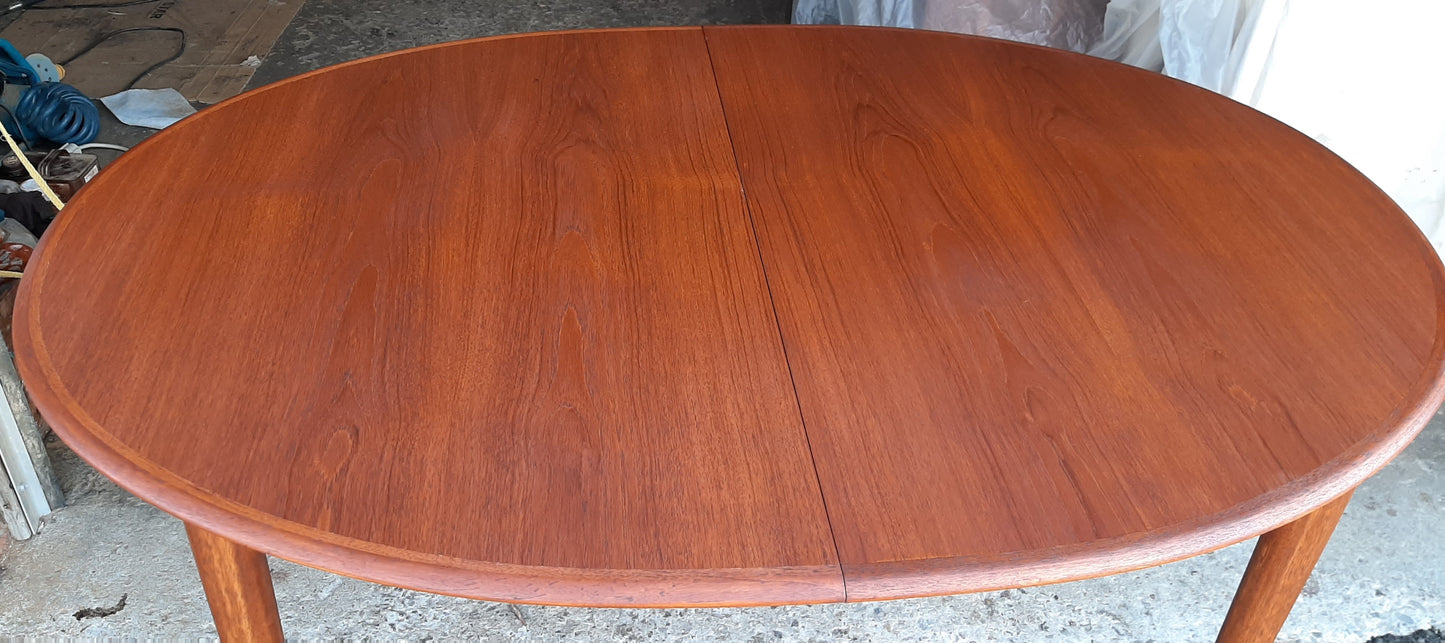 REFINISHED Danish MCM Teak Dining Table Extendable Oval w 2 leaves PERFECT 59" - 99", treated for durability - Mid Century Modern Toronto