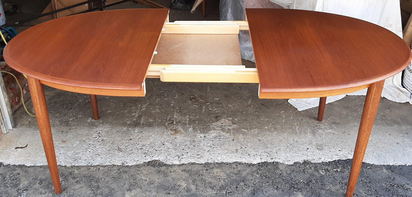 REFINISHED Danish MCM Teak Dining Table Extendable Oval w 2 leaves PERFECT 59" - 99", treated for durability - Mid Century Modern Toronto