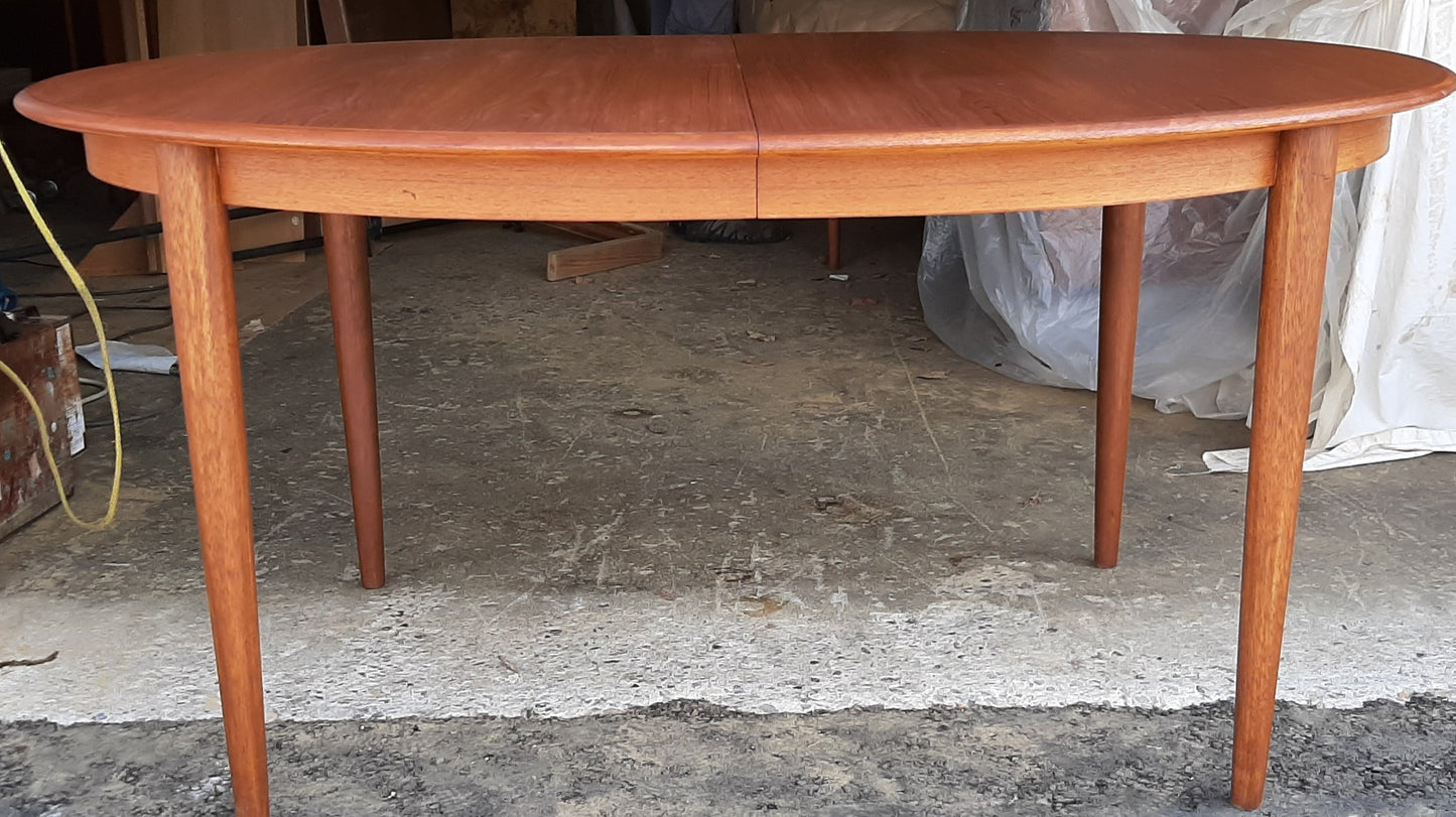 REFINISHED Danish MCM Teak Dining Table Extendable Oval w 2 leaves PERFECT 59" - 99", treated for durability - Mid Century Modern Toronto