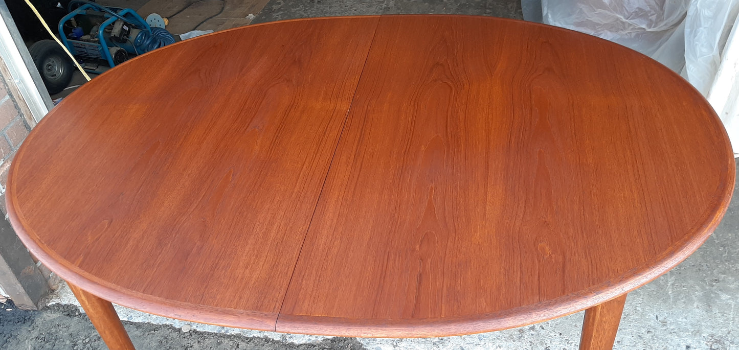 REFINISHED Danish MCM Teak Dining Table Extendable Oval w 2 leaves PERFECT 59" - 99", treated for durability - Mid Century Modern Toronto