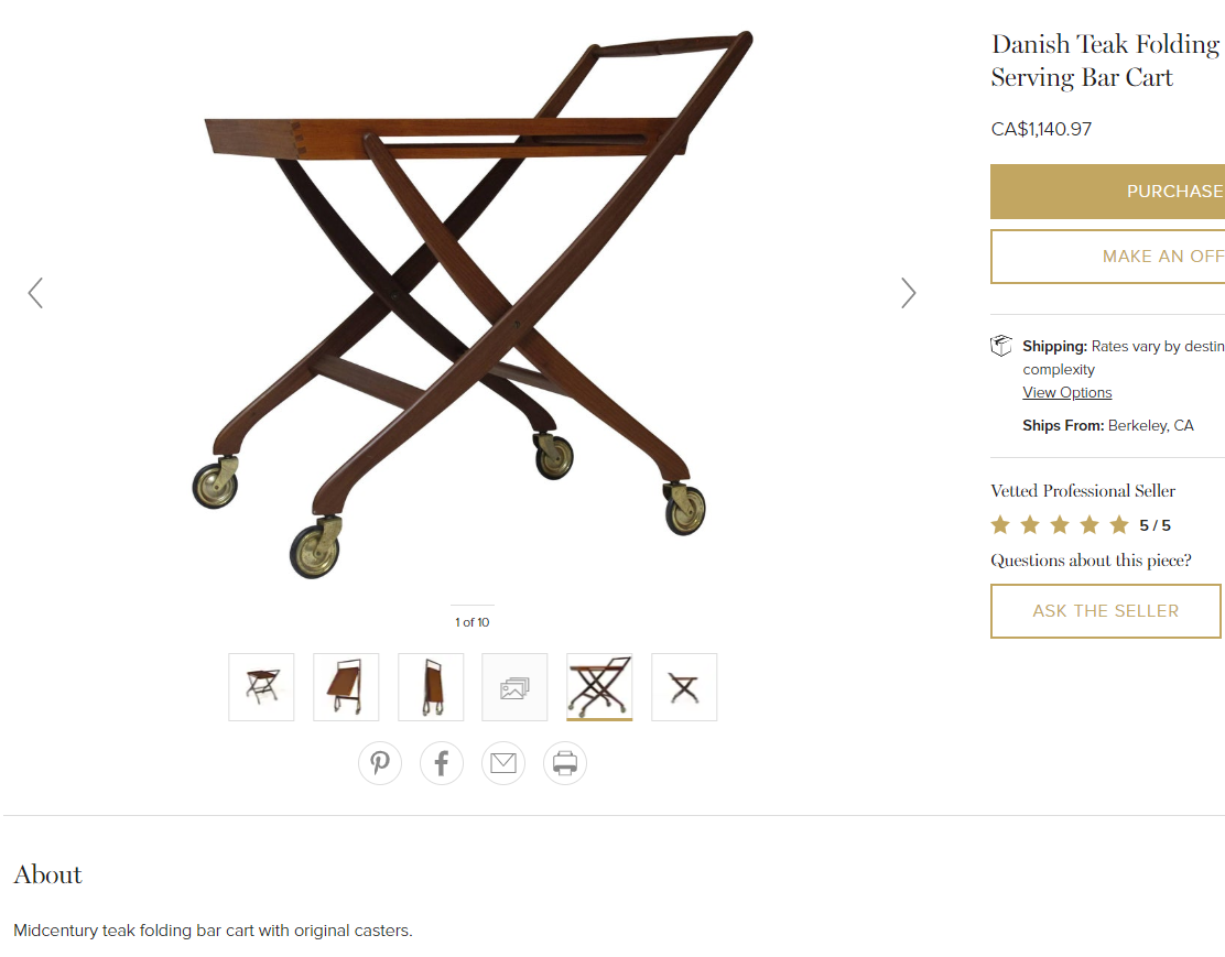 REFINISHED Danish MCM teak bar cart foldable, perfect - Mid Century Modern Toronto