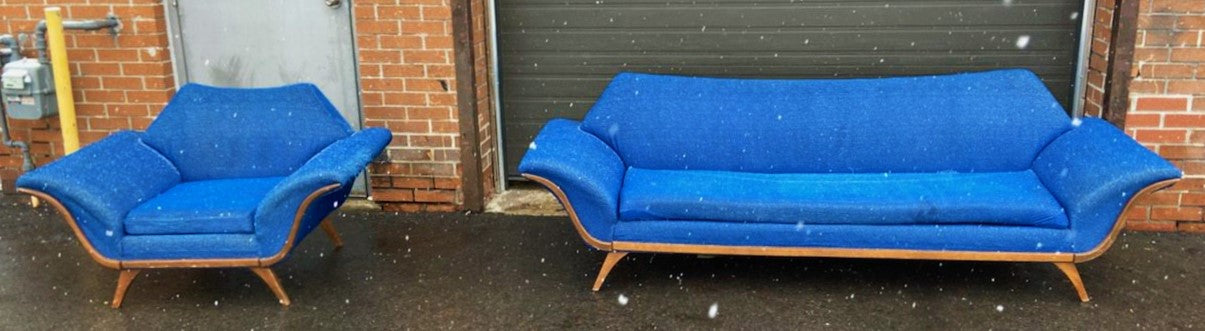 REFINISHED REUPHOLSTERED in Maharam MCM Gondola Sofa & Armchair by L. Tiengo, Perfect