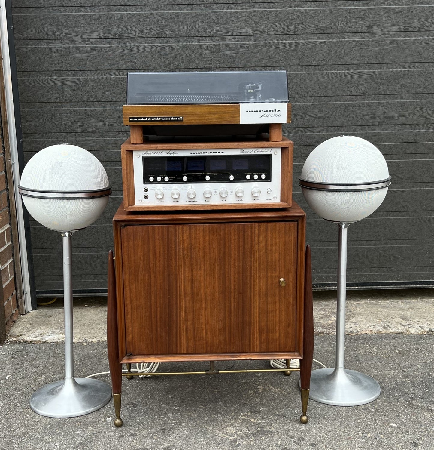 REFINISHED Mid Century Modern walnut accent cabinet w brass hardware, small 20β