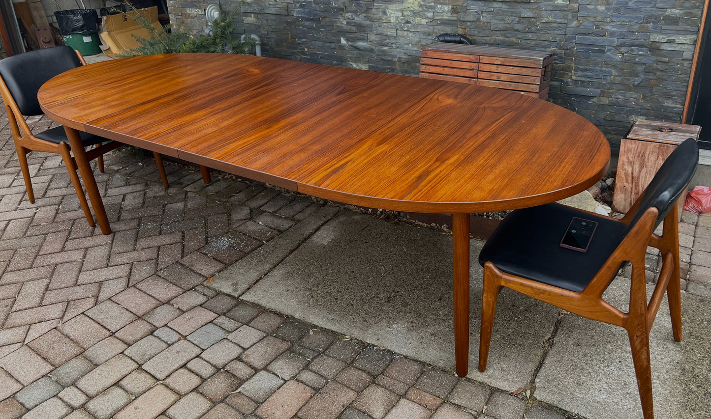 REFINISHED Mid Century Modern Teak Table Oval w 2 Leaves 60" - 100"