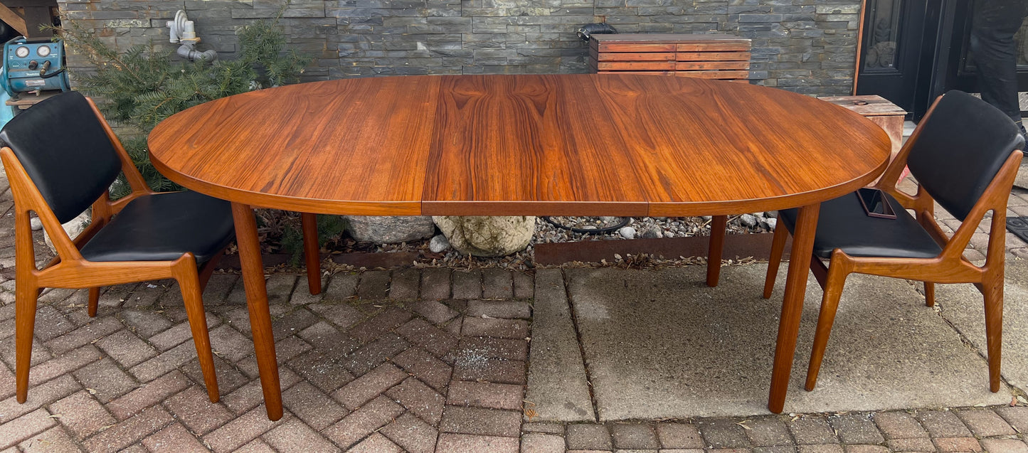 REFINISHED Mid Century Modern Teak Table Oval w 2 Leaves 60" - 100"