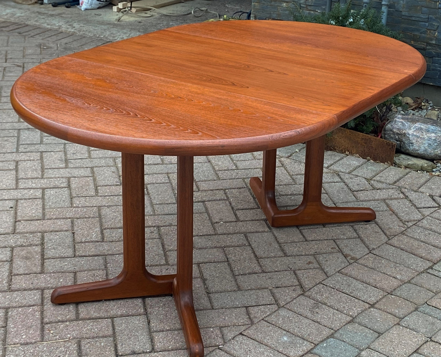 REFINISHED MCM Teak Table Round w 1 Leaf 41.5"-63", perfect